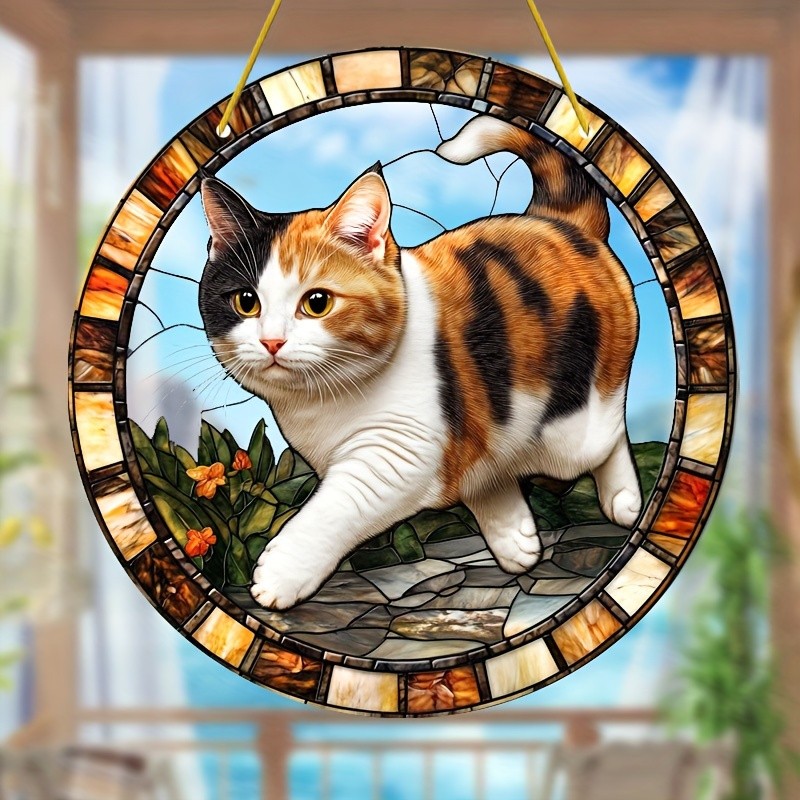 Calico Cat Acrylic Suncatcher 2D Print Cat Lover Home Window Hanging Decoration