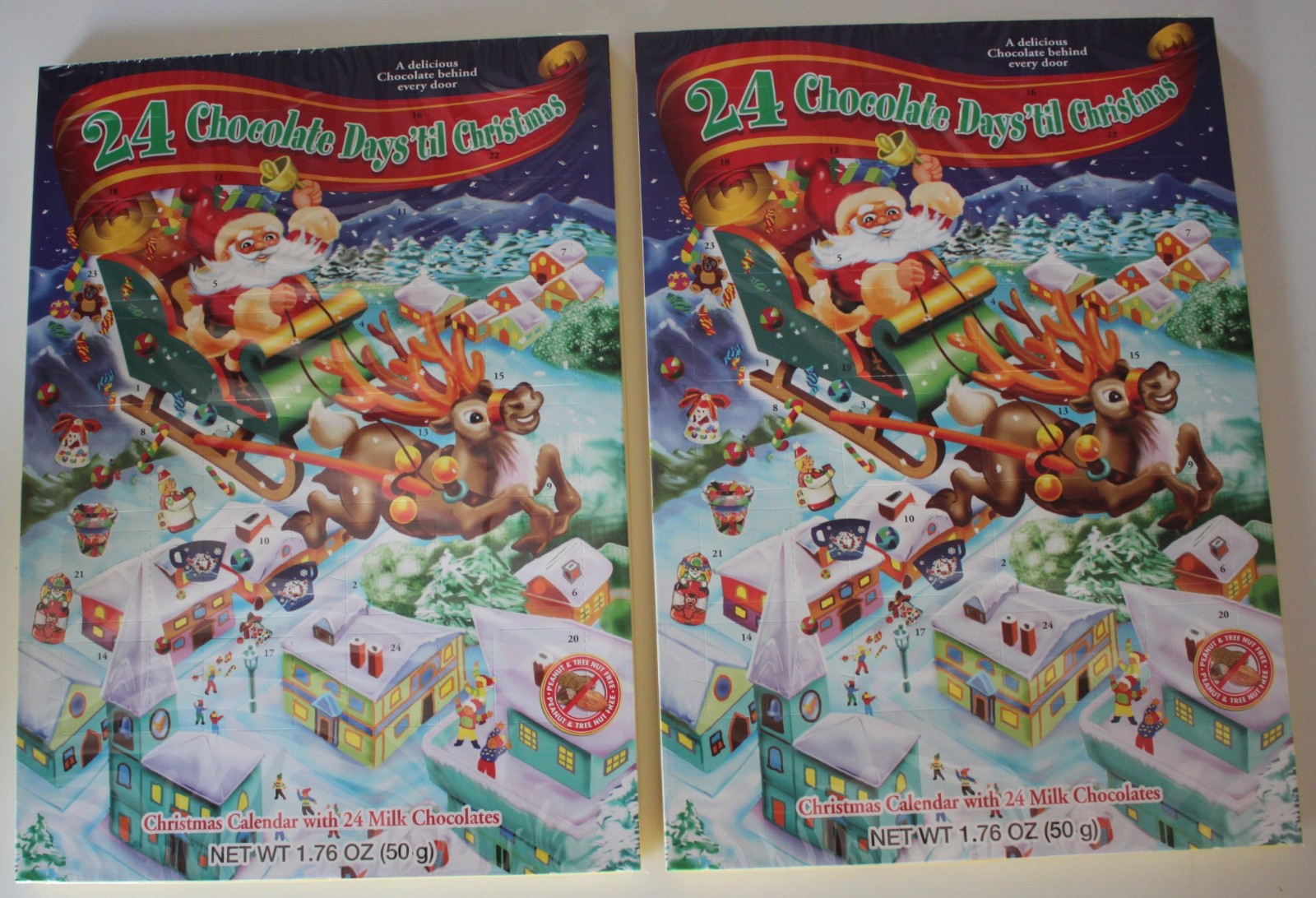 Advent Calendar 2-PACK Santa in Sleigh 24 Chocolate Days til Christmas BB 07/26