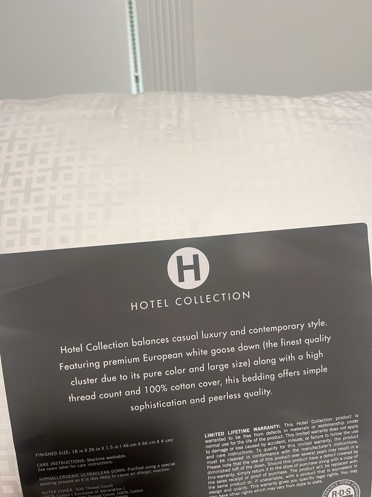 NEW Hotel Collection Goose Down Standard/Queen pillow- Medium Support -$350!!!