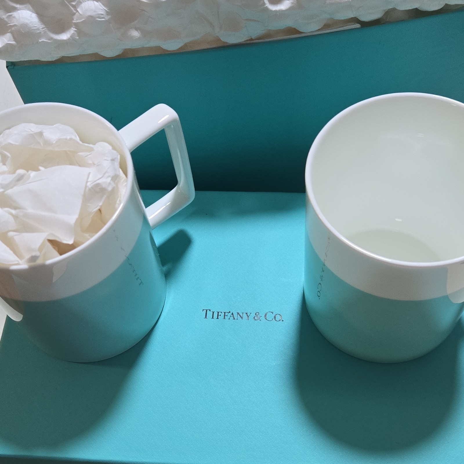 Tiffany & Co. Bone China Coffee Mug Set of 2 Blue/White 12 oz Japan 13351