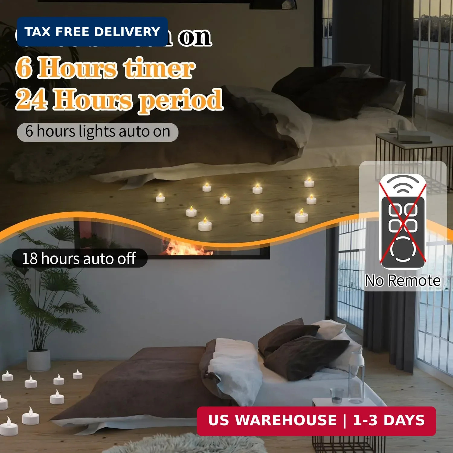 KOABY 24 Pack Tea Lights with Timer, Auto-On 6 Hours and Off 18 Hours in 24 Hour