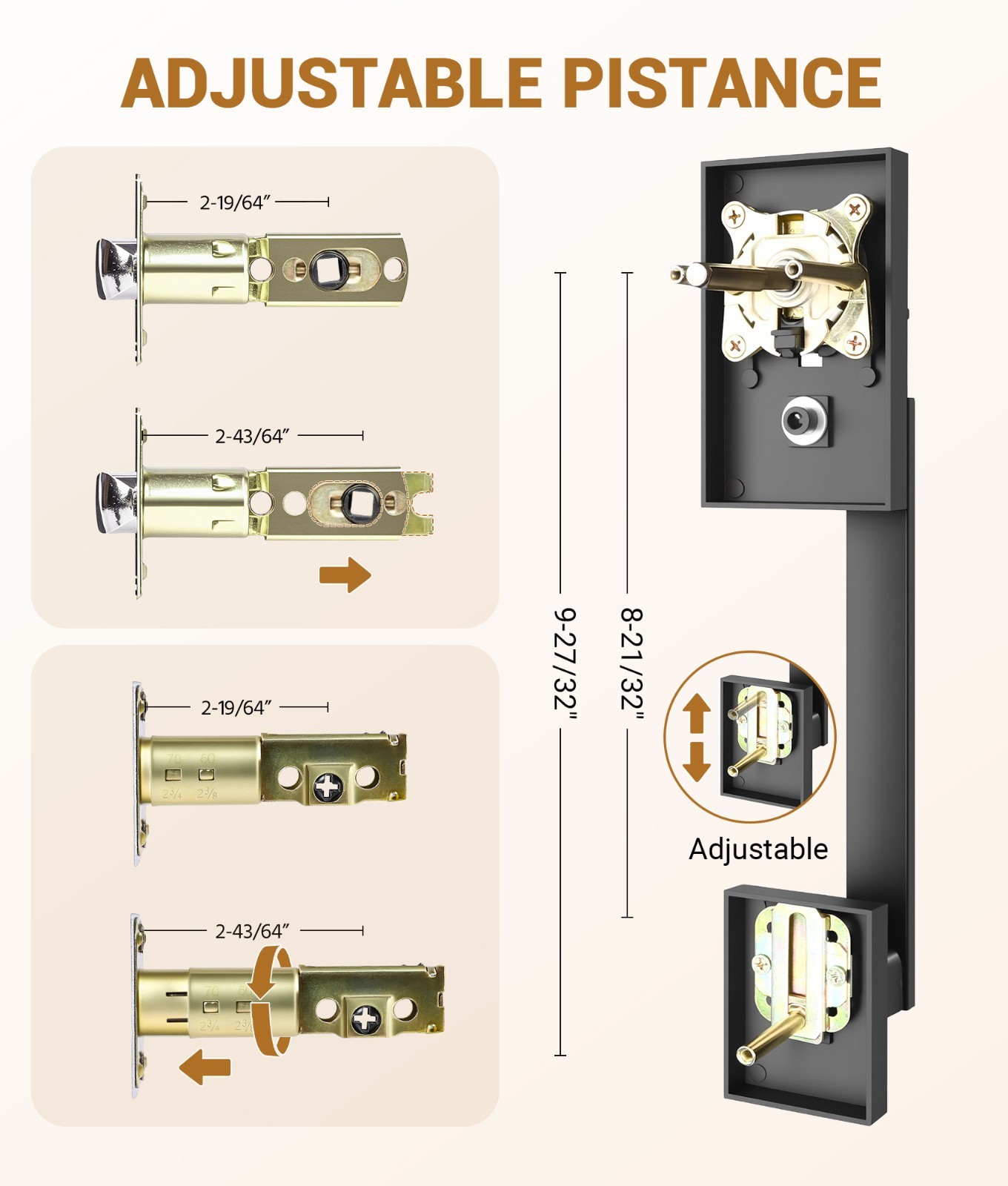 Front Door Lock Set with Adjustable Deadbolt & Reversible Handle, Black