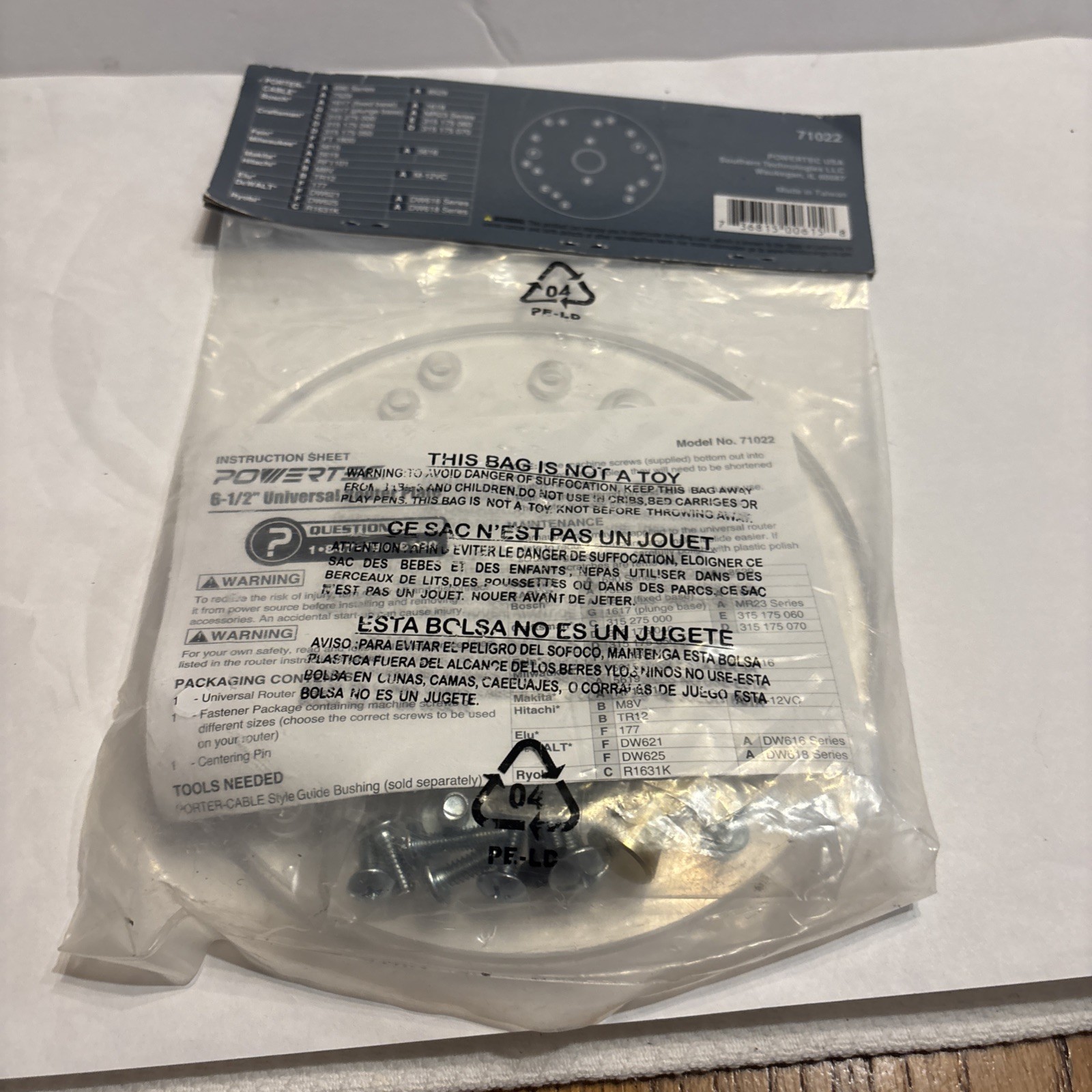 6-1/2” Powertec Universal Router Plate (SHIPS IN 24 HOURS
