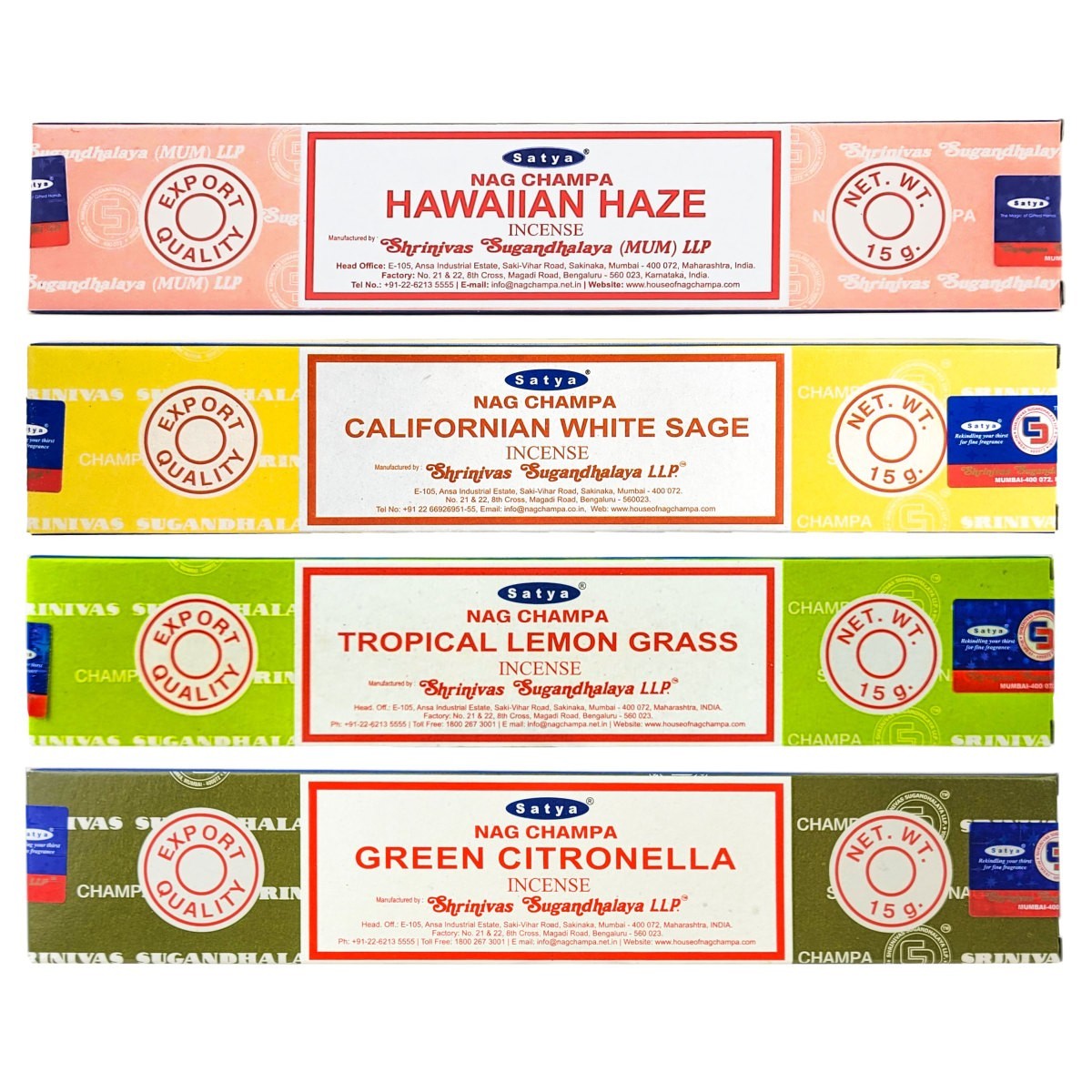 4-Pack Summer Fun Sampler Satya Nag Champa Incense Sticks 15g Packs