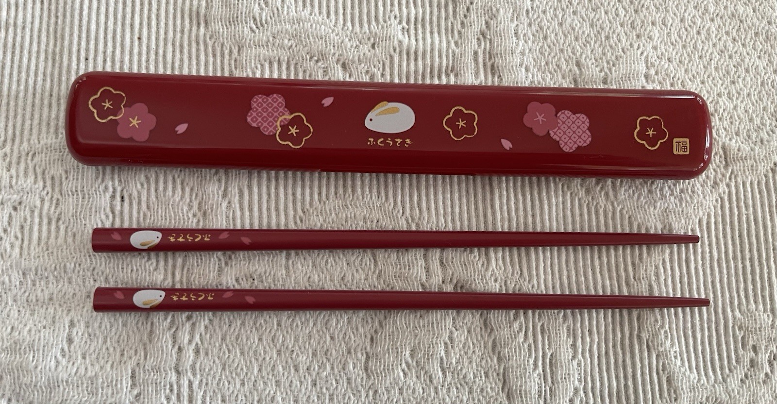 Japanese Rabbit Blossoms Chopstick with Case Red 216-1 Girl