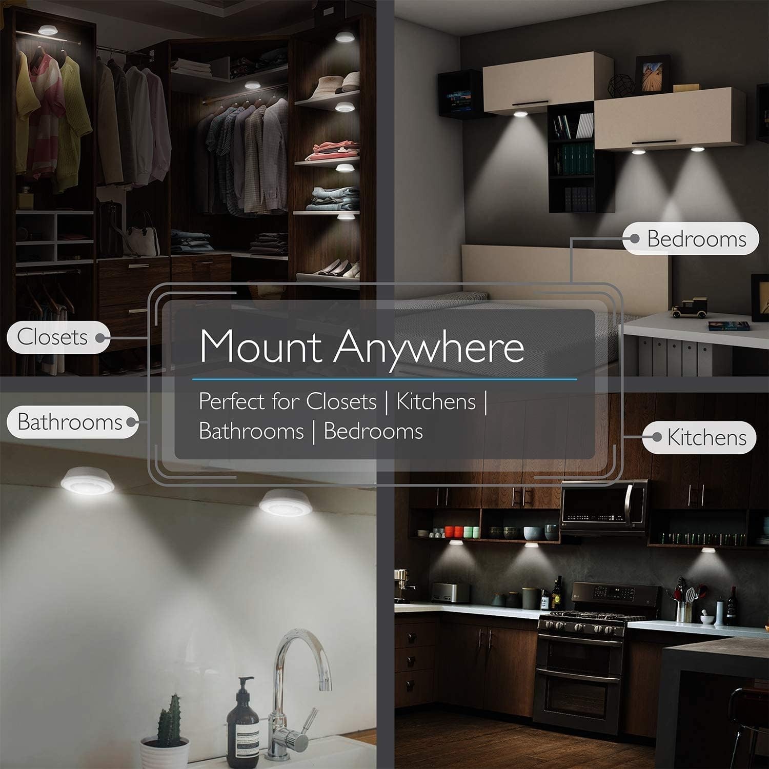 3x LED Wireless Puck Lamps Closet Under Cabinet Lighting With Remote Control US