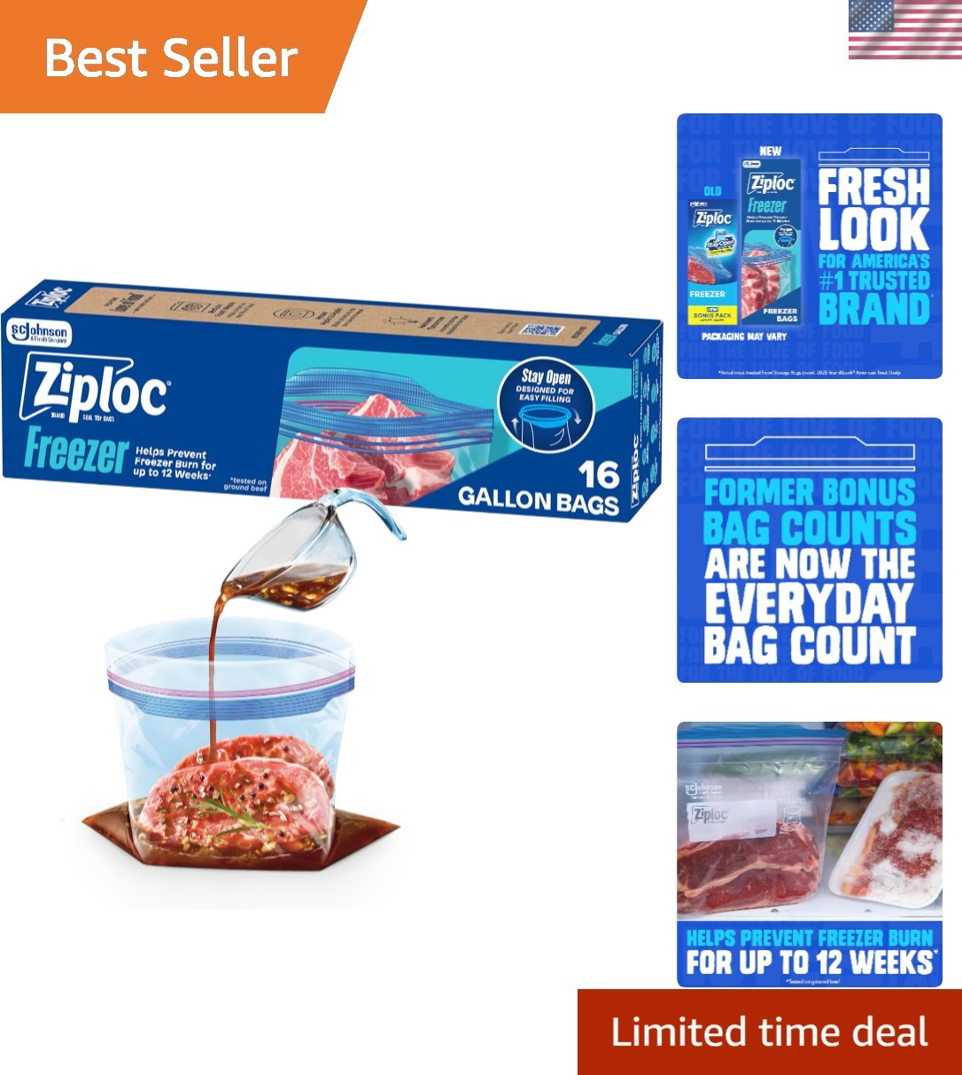 Durable Gallon Storage Bags, 16 Count – Freezer Safe, 12 Weeks of Protection