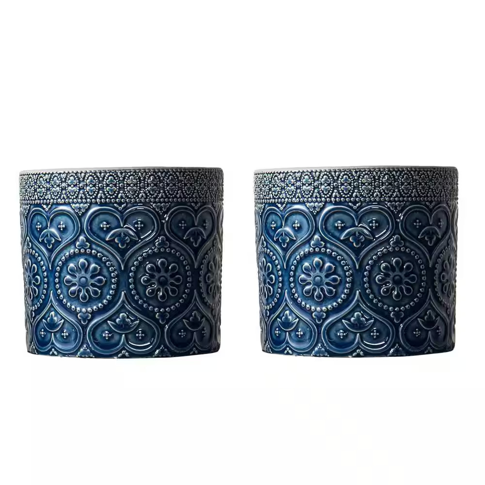 Blue Ceramic Indoor/Outdoor Planter (4.75 In. W X 4.25 In. H) 2-Pack