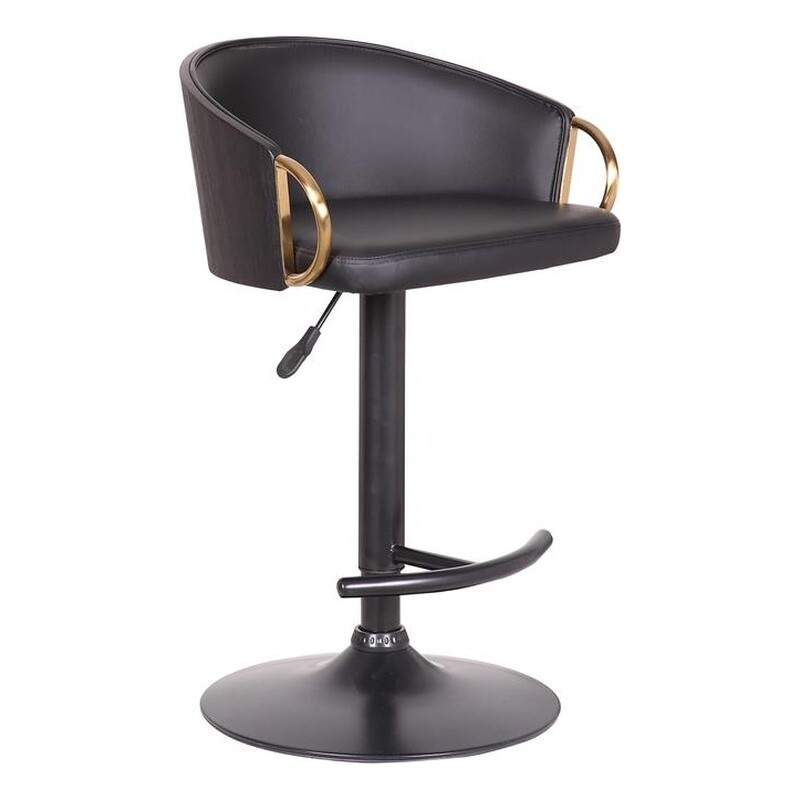 Armen Living Solstice 24.25-32.25″ Modern Metal Swivel Bar Stool in Black/Gold