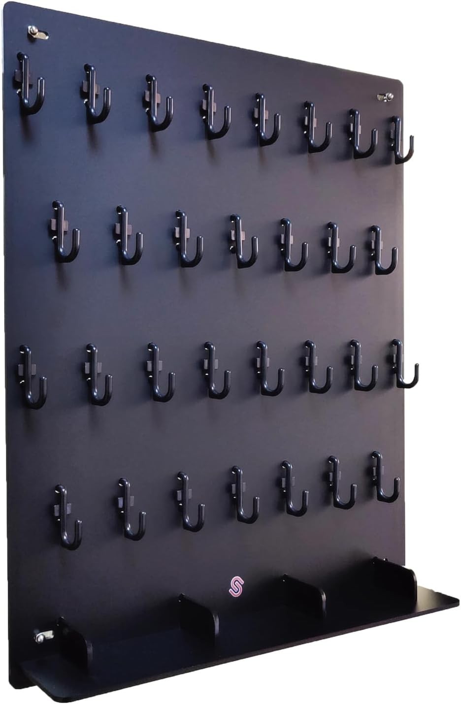 Matte Black with Tray Acrylic Key Hooks Board with 30 Hooks, Key Tags and 3 Stor