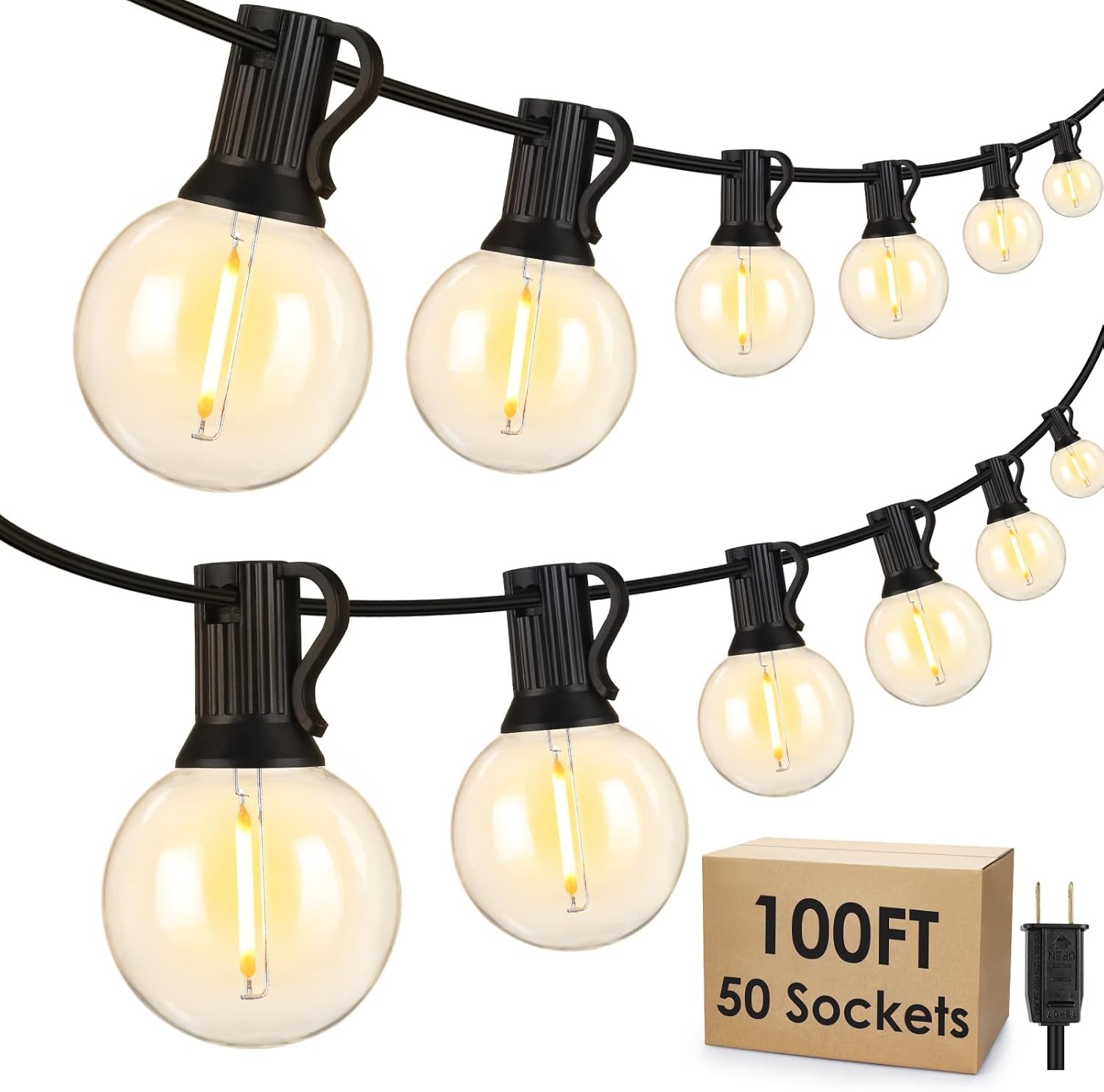 100FT Outdoor String Lights LED Patio Light Waterproof Shatterproof 51 G40 Bulbs