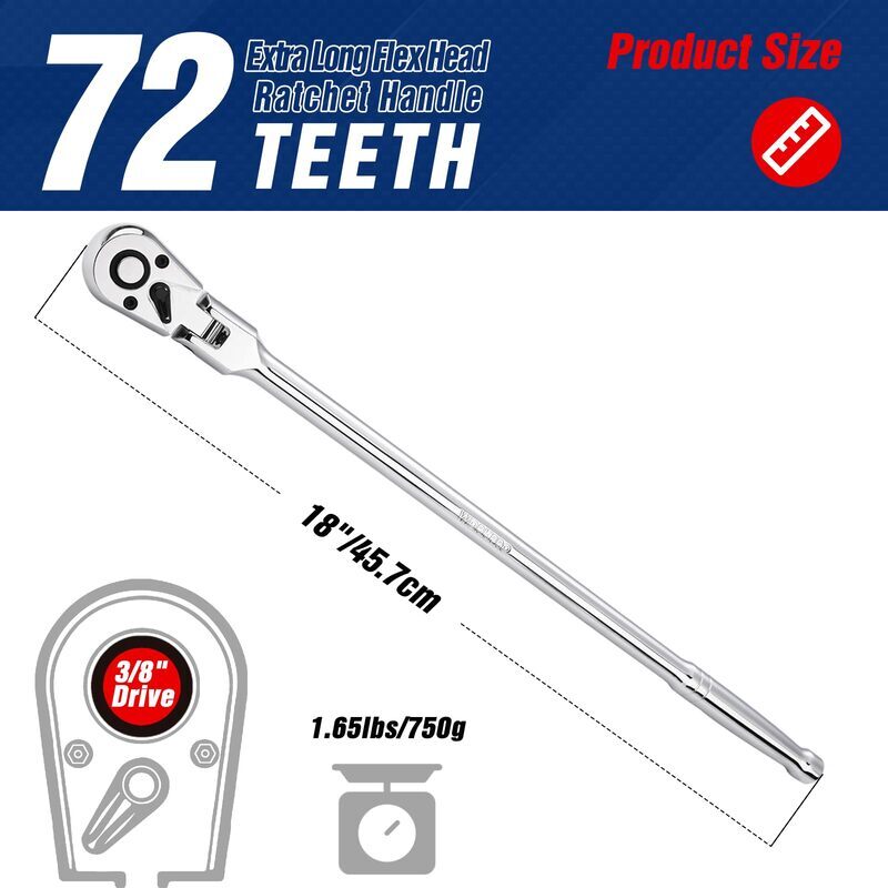 WORKPRO 3/8″ Drive Extra Long Flex Head Ratchet 18Inch CR-V Steel Ratchet Handle