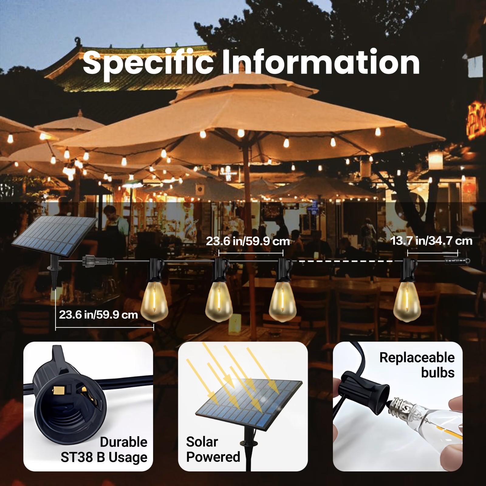 100FT Solar String Lights ST38 Shatterproof Waterproof for Patio Garden Commerc