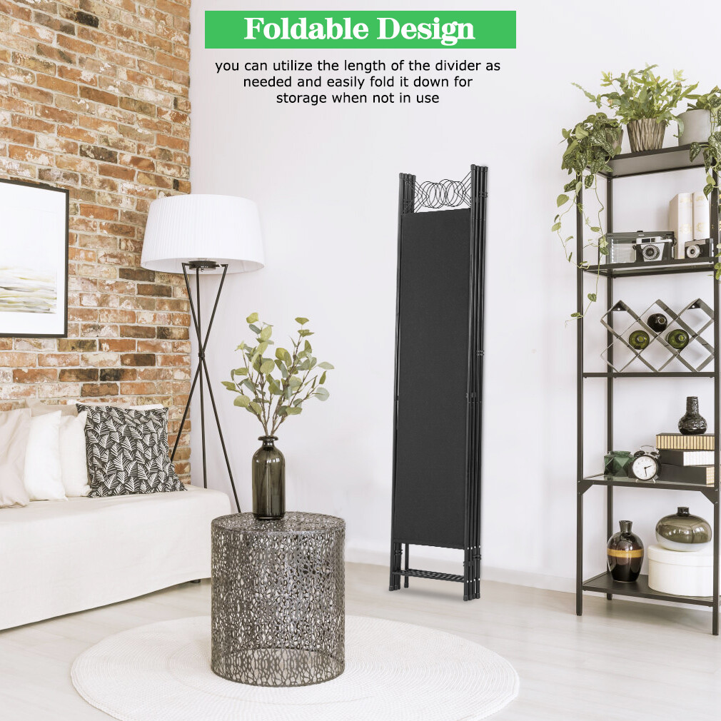4 Panel Room Divider 6.8FT Steel Frame Screen Folding Privacy Divider Freestand