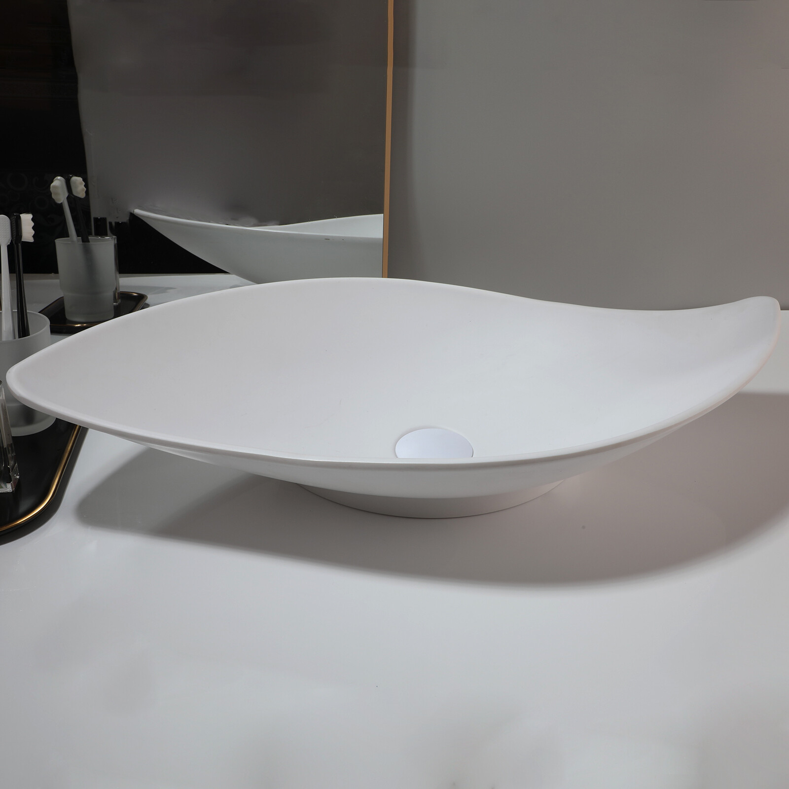 Stone Bathroom Rectangle Vanity Vessel Sink Above Counter Basin & Drain