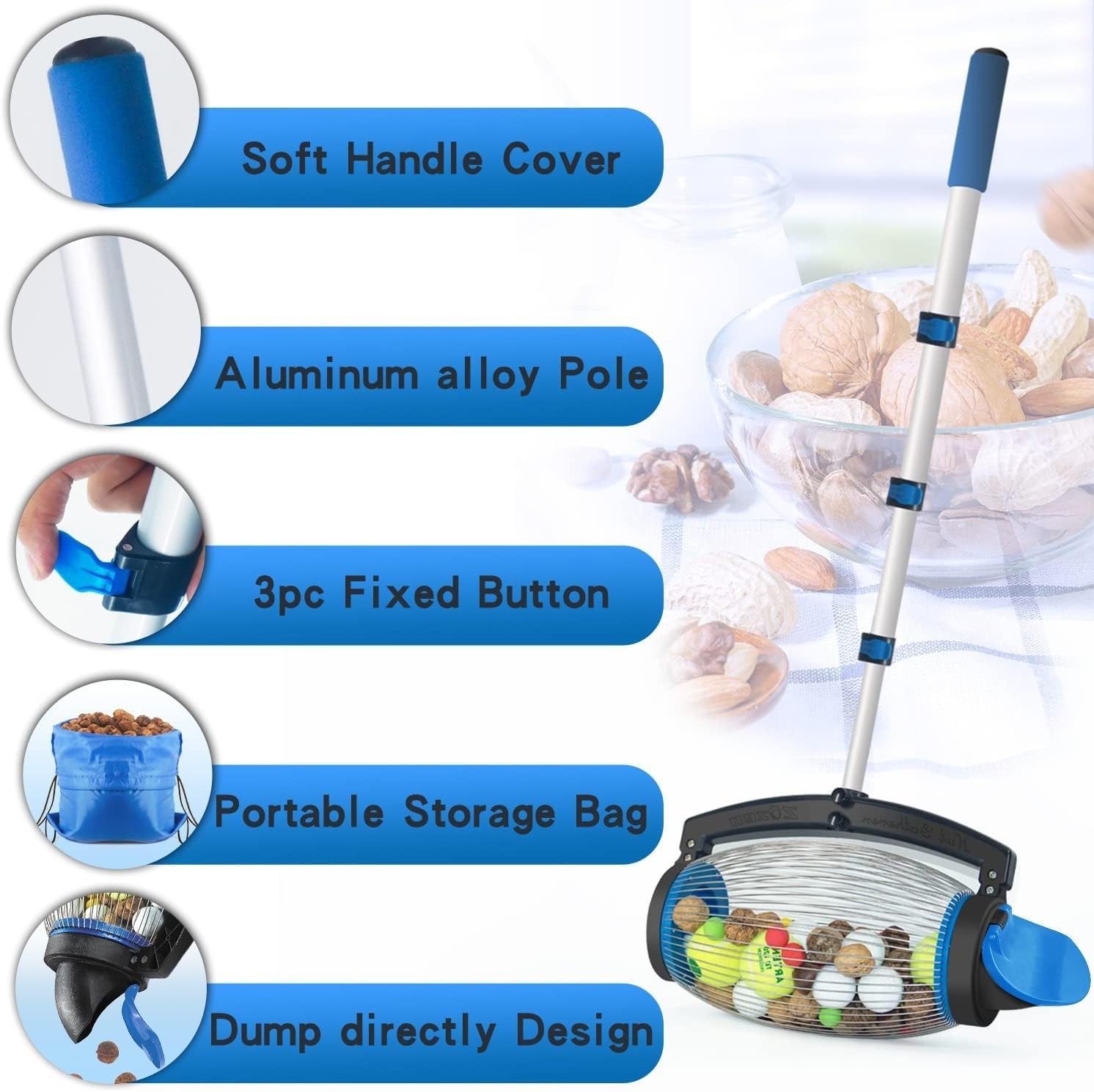 Nut Gatherer Tool for Pecans, Walnuts, Chestnuts