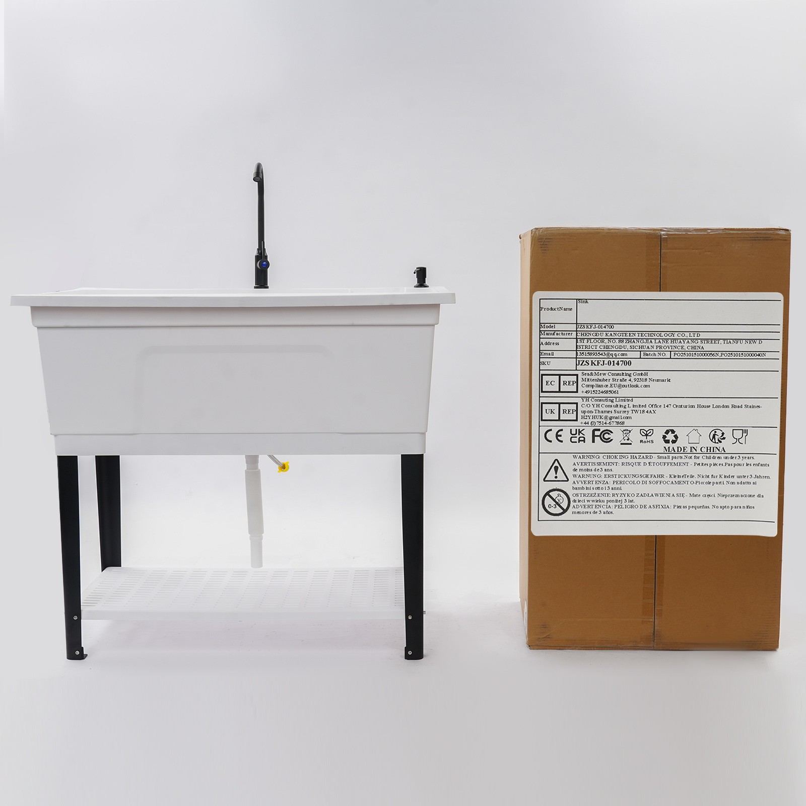 Large Kitchen Sink Freestanding PP Restaurant Laundry Sink With Soap Dispenser