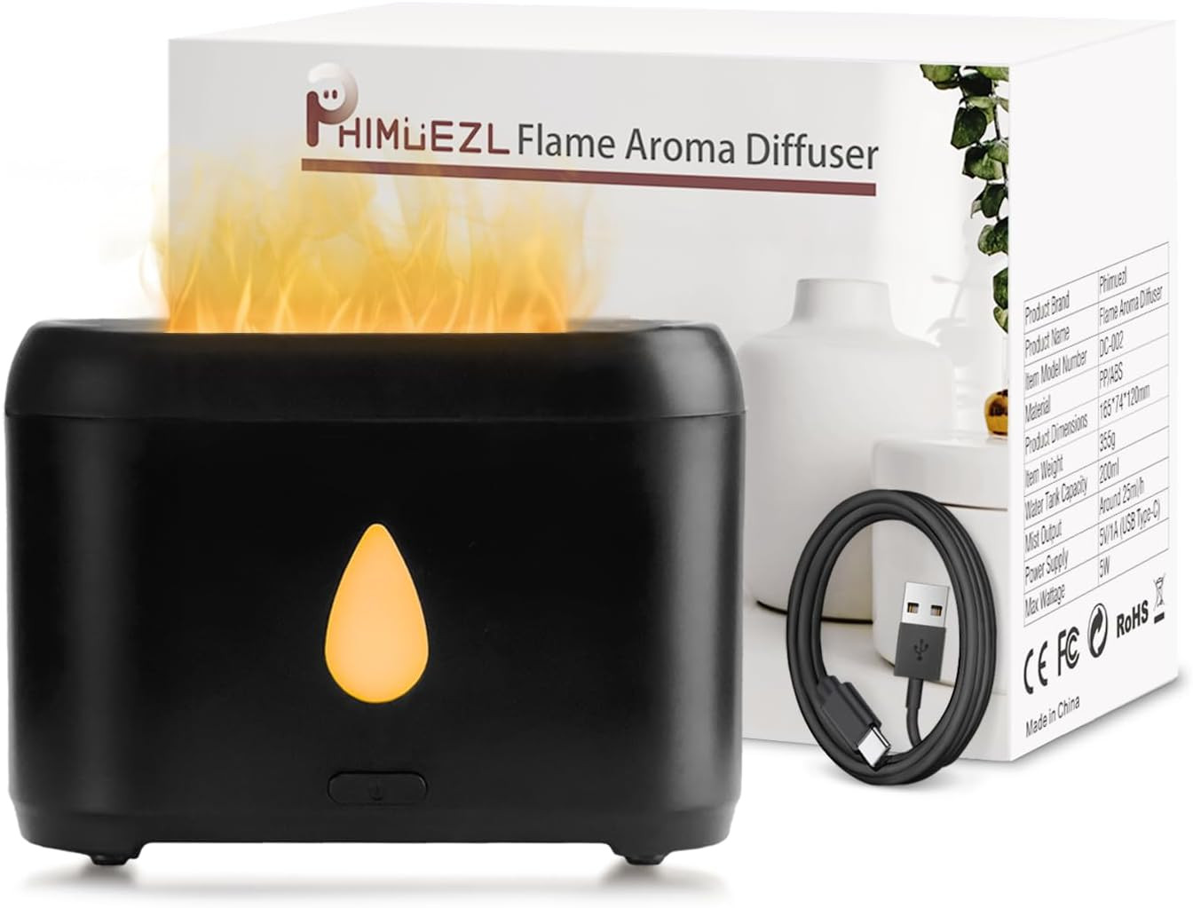 Flame Diffuser for Essential Oils 200ml Ultrasonic Aromatherapy Humidifier Black