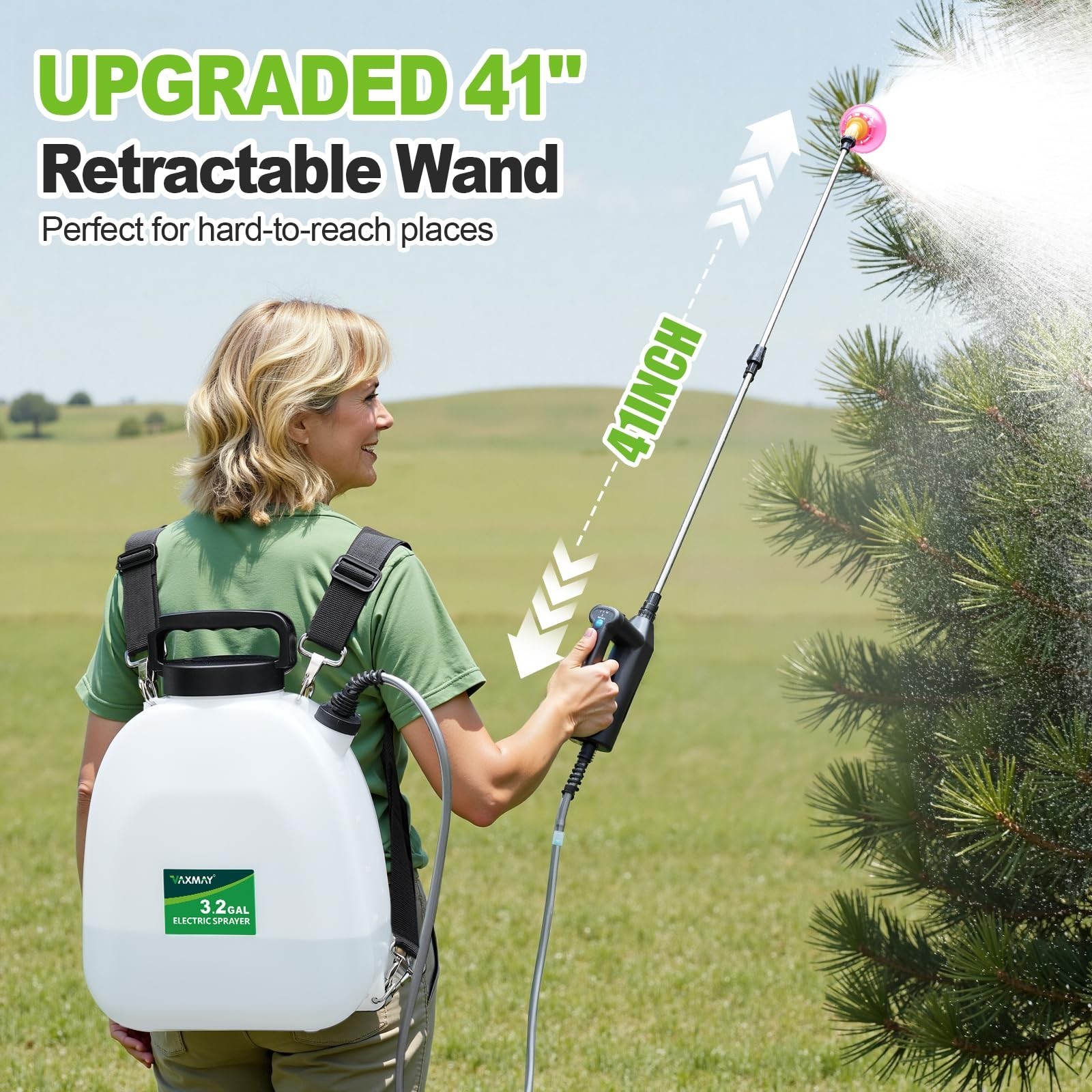 Battery Powered Backpack Sprayer 3.2 Gallon, USB Rechargeable, 5 Nozzles, Adjust