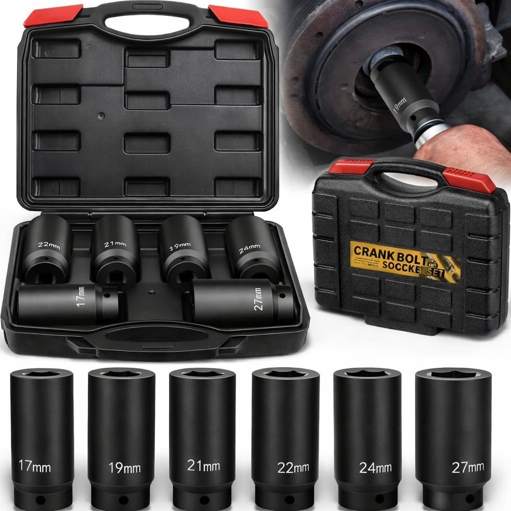 1/2’’ Drive Weighted Crank Bolt Socket Set, 17MM, 19MM, 21MM, 22MM, 24MM, 27MM,