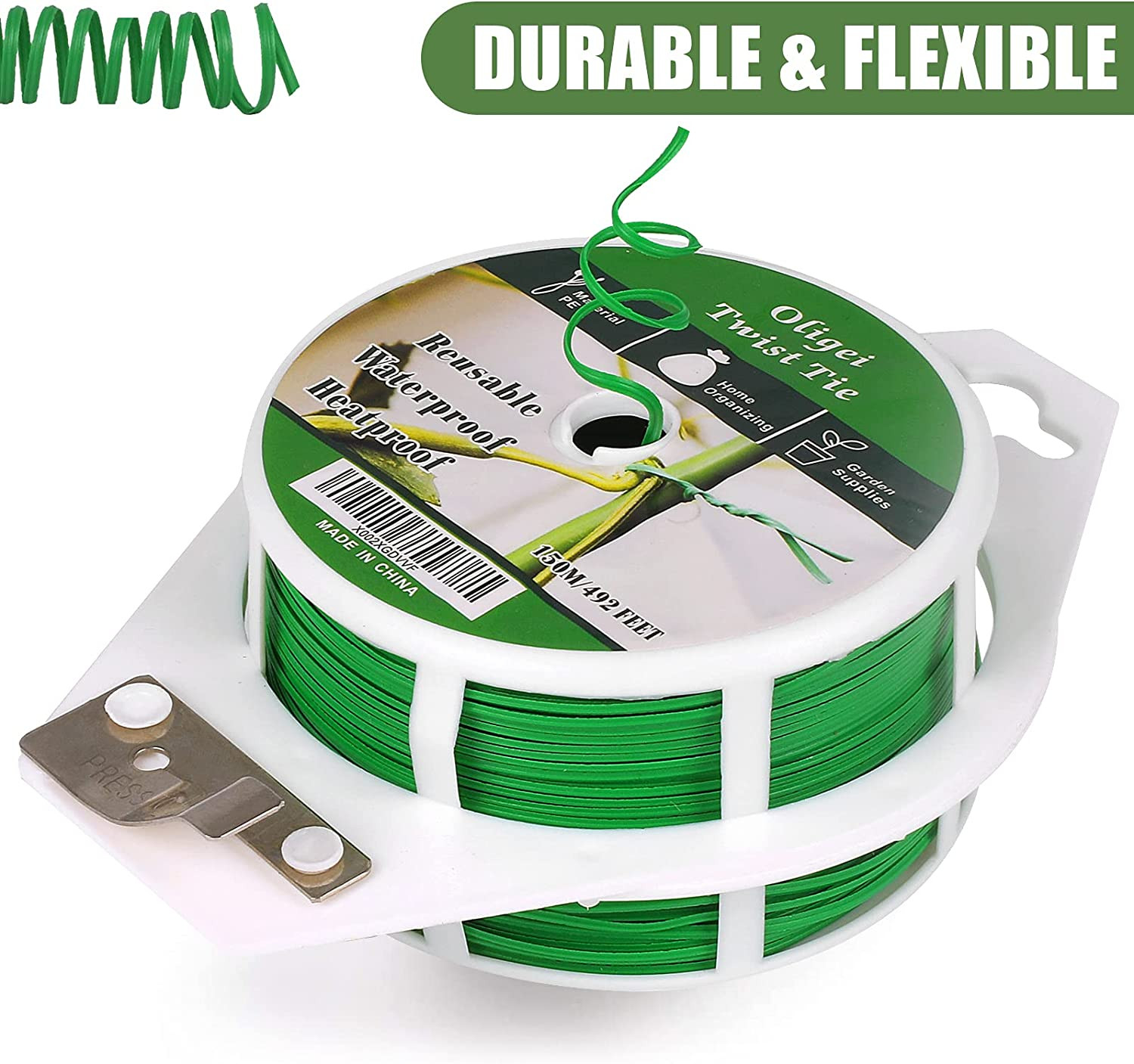 Plant Ties, 492Ft/150M Green Garden Wire, Sturdy Plant Ties for Support with Cut