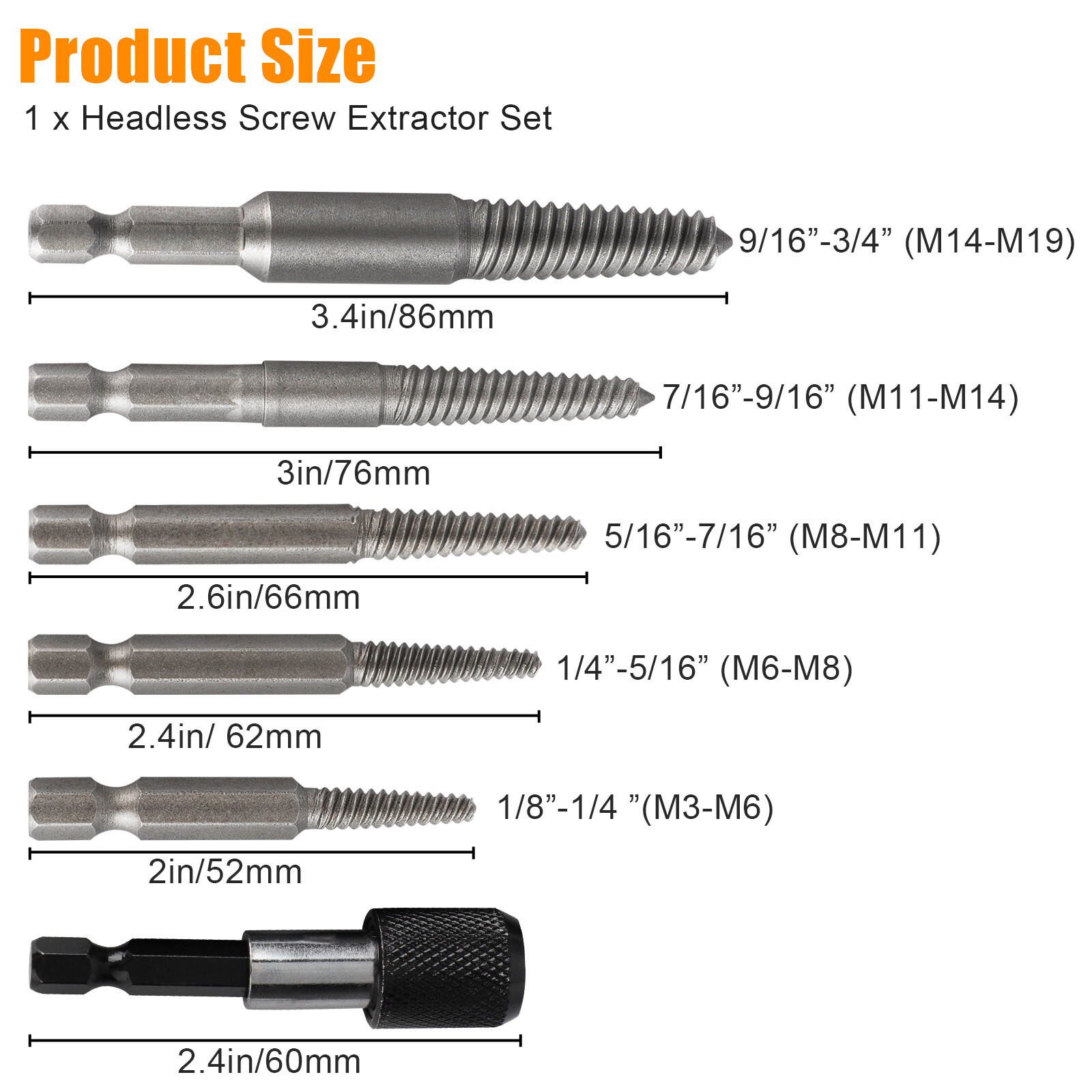 12Pcs Stud Screw Extractor Remover Tool Drill Bit Extension Kit 1/4″ Hex Shank