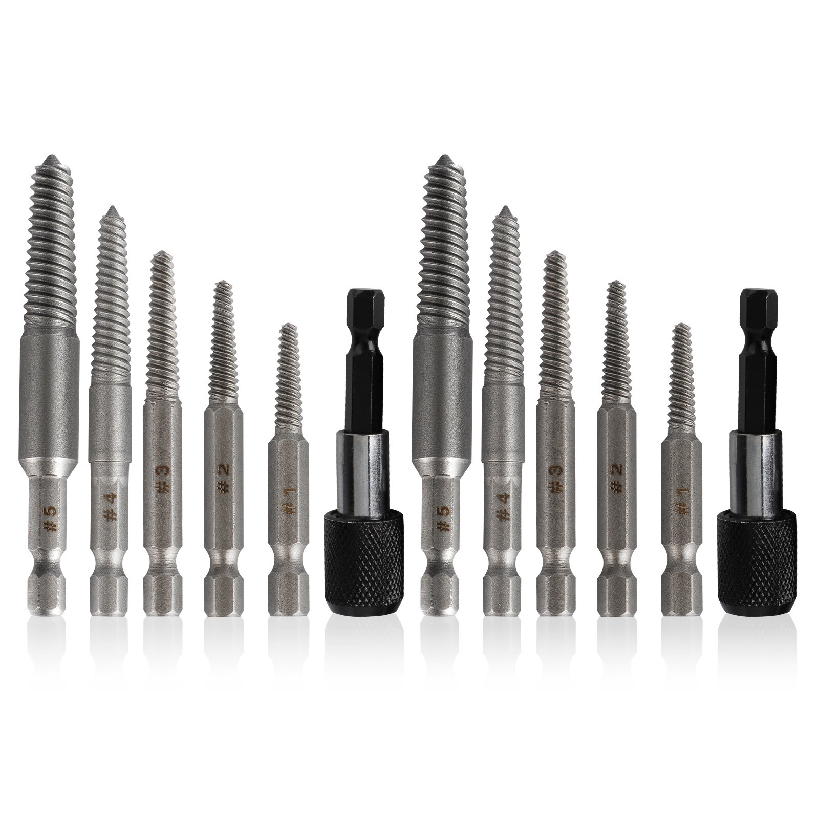 12Pcs Stud Screw Extractor Remover Tool Drill Bit Extension Kit 1/4″ Hex Shank