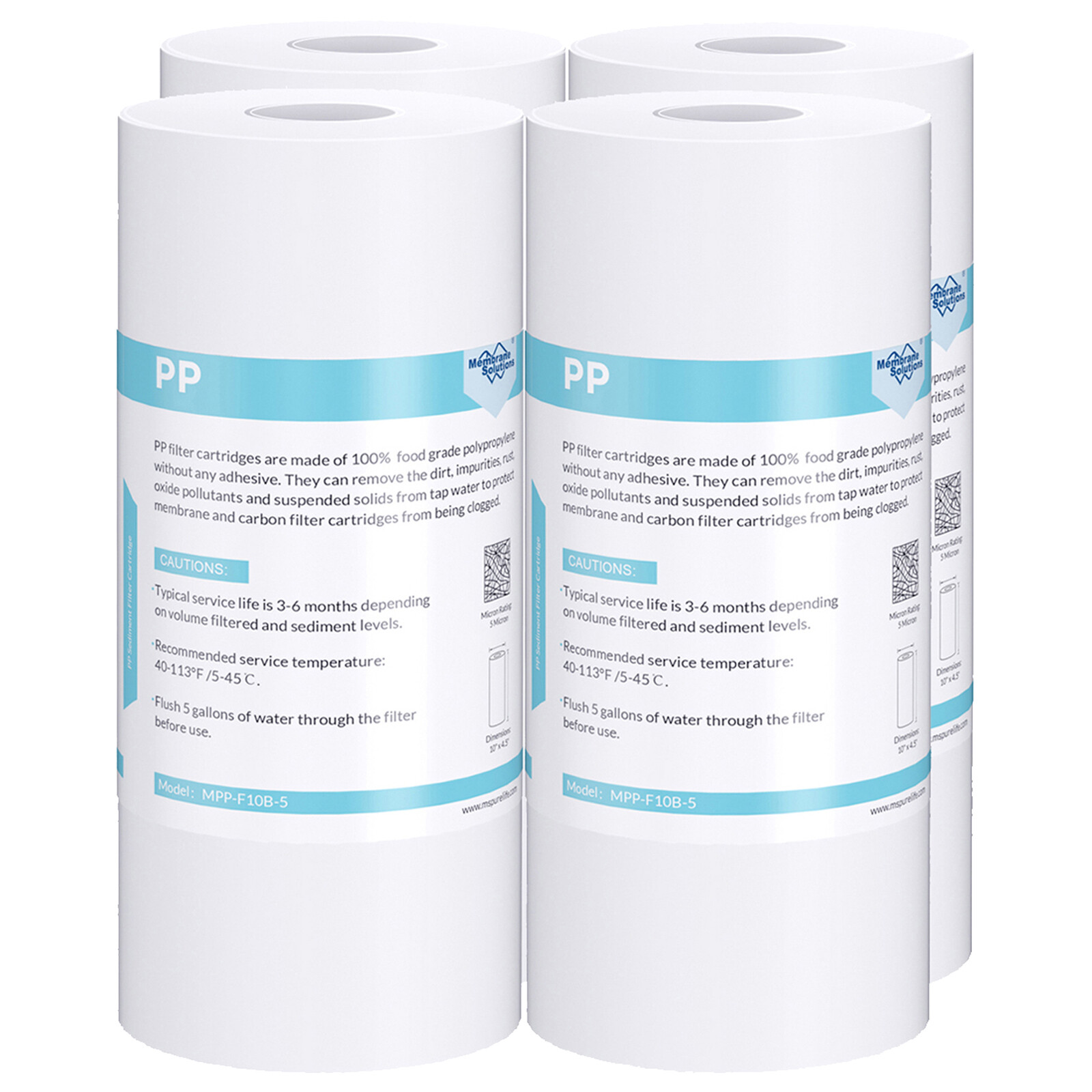 4 Pack 5 Micron 10″x4.5″ Sediment Water Filter Replacement for Big Blue Housings