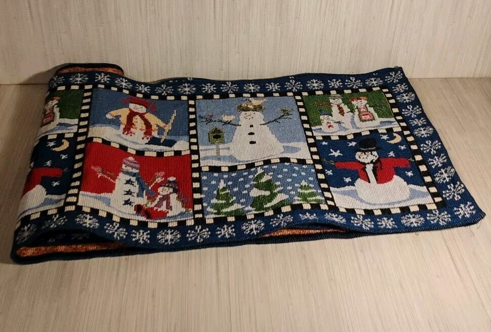 Snowman Holiday Christmas Tapestry Table Runner 72 Inches (6 ft) x 13 Inches