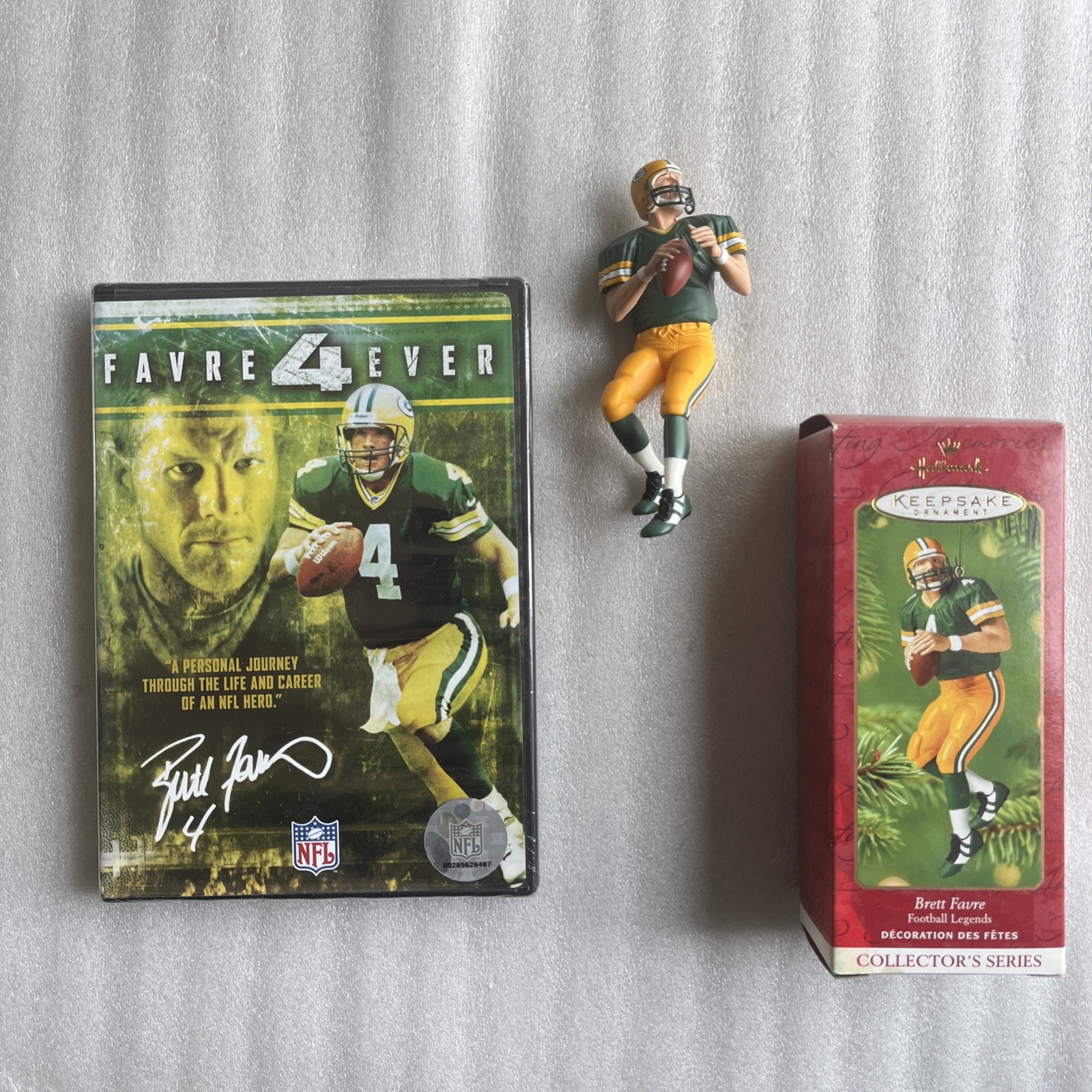 Hallmark #7 NFL Brett Favre Keepsake Ornament + DVD Lot NEW