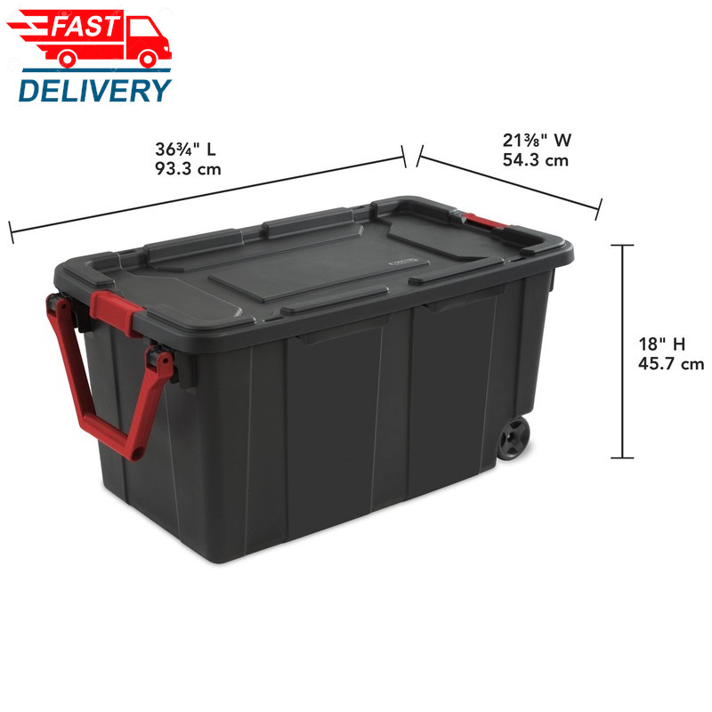 Extra Large Storage Bin, 40 Gallon Wheeled Plastic Storage, Black, Pack of 2