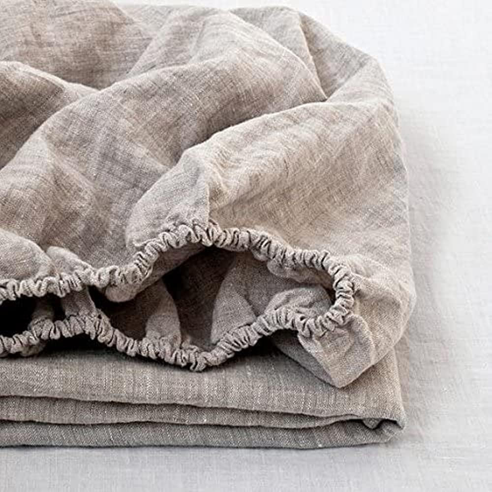 100% Linen Fitted Sheet Stone Washed Solid Color – (1 Piece) 14 Inch Deep Pocket