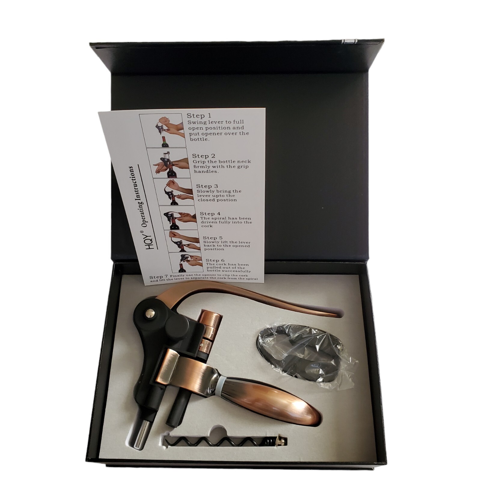 HQY Wine bottle Cork Remover Kit In Box Trigger Pull Type With Foil Cutter New