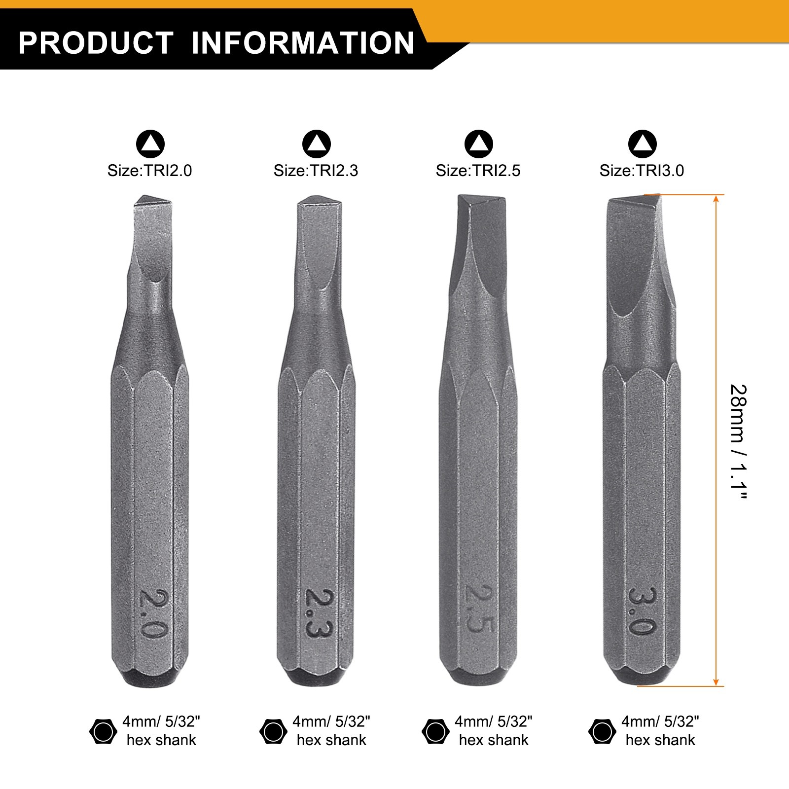 8pcs Screwdriver Bit Set △2.0-△3.0 28mm Magnetic Triangle Drill Bits