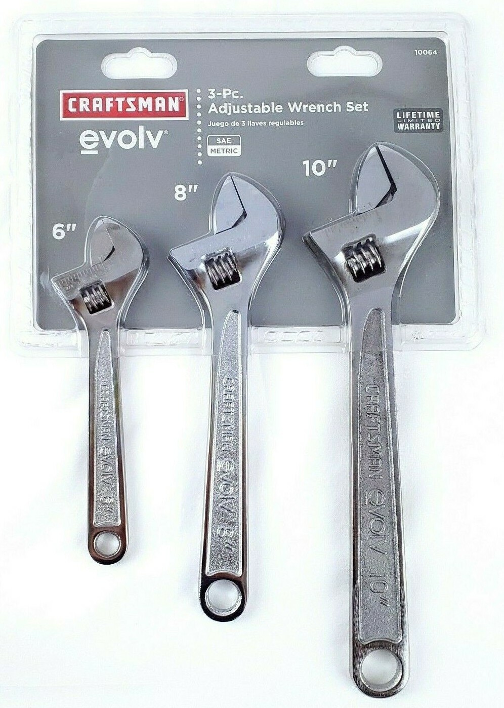 Craftsman 3 Piece Adjustable Wrench Set – 6, 8, 10 inch length (Damaged Packing)
