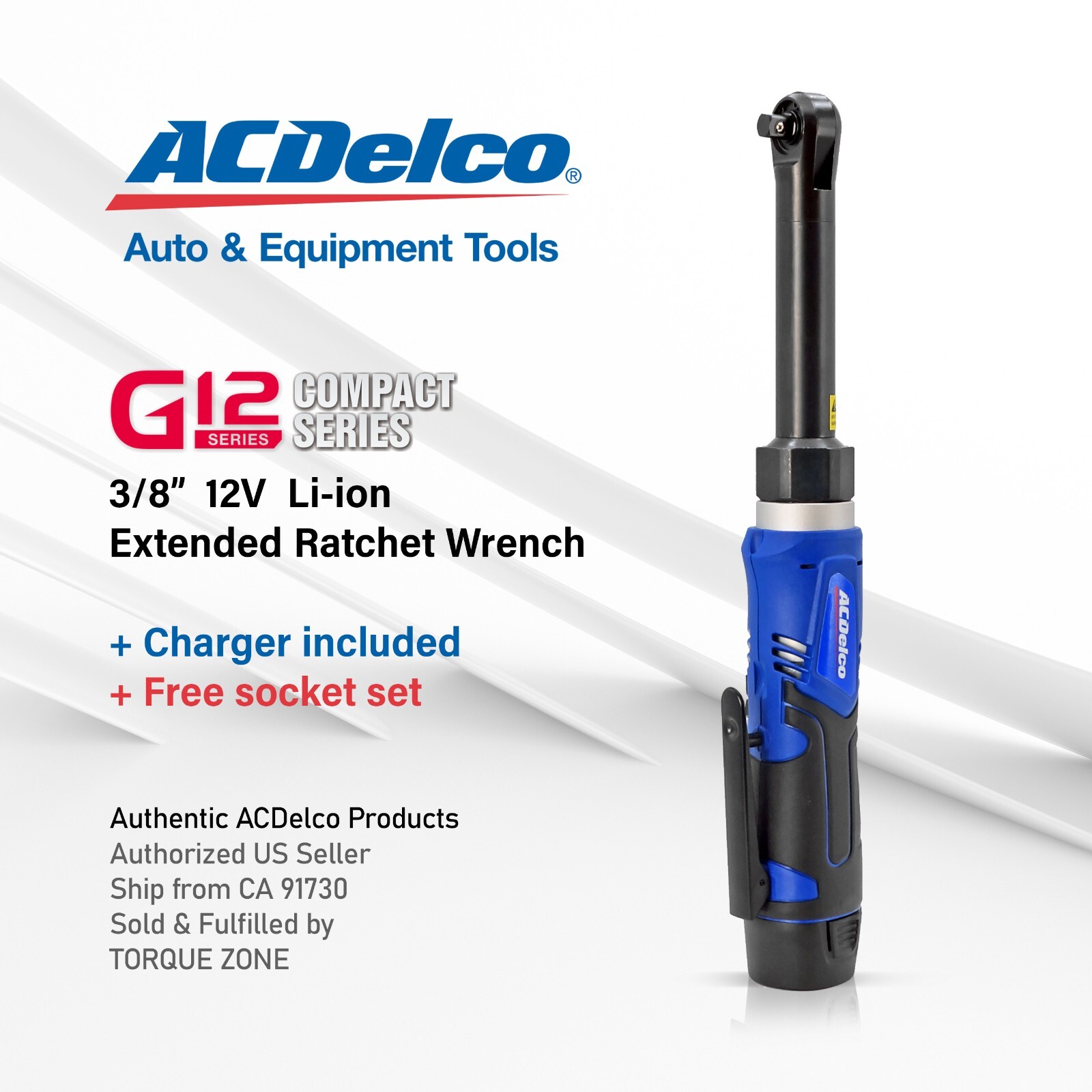 ACDelco G12 12V 3/8″ Cordless Extended Ratchet Wrench, 40 ft-lbs, ARW1218-3P