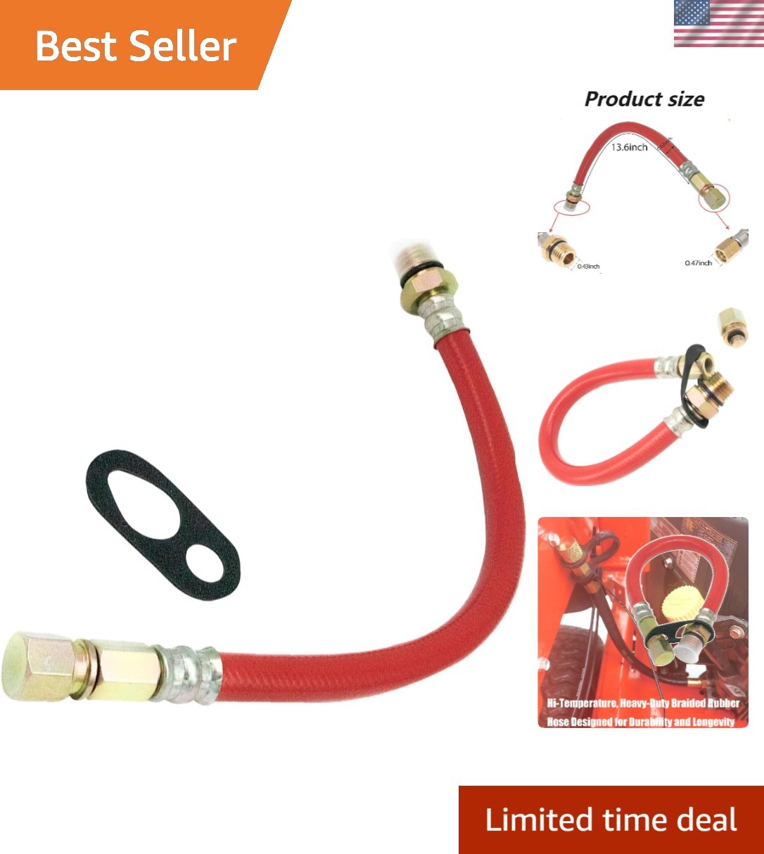 Flexible Oil Drain Hose 16” for Kawasaki & Toro Models – Reliable Performance