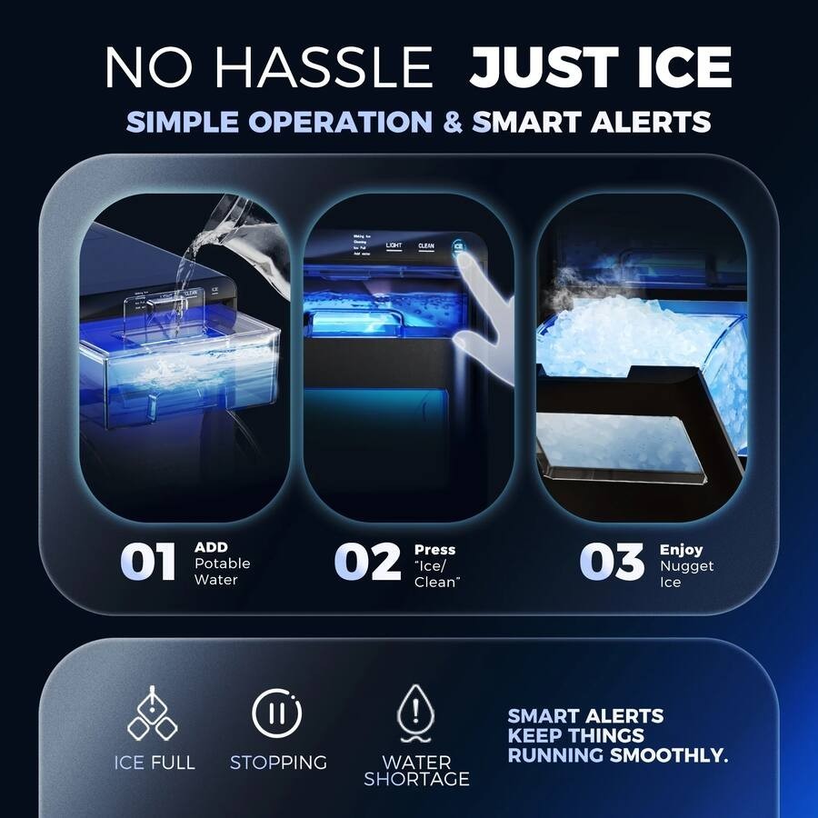 Nugget Ice Maker Countertop, 44Lbs/24H Pebble Ice Maker Machine, Self-Cleaning