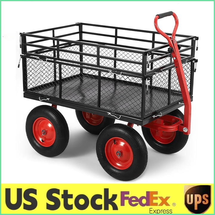 Heavy Duty Pullable Garden Utility Wagon Yard Cart 1400 lbs w/10″ Tires for Lawn