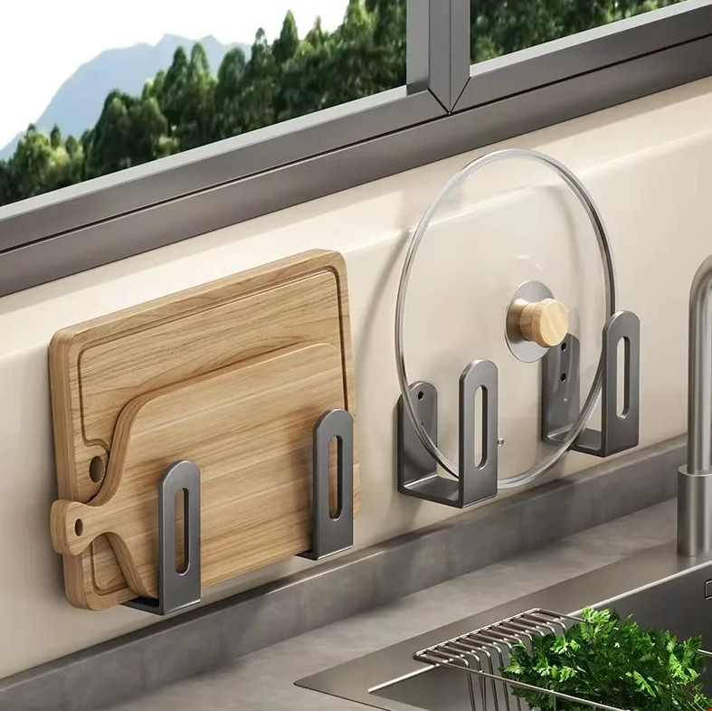 2pcs Pot Lid Rack Wall Mounted Organizer Cutting Board Holder Kitchen Shelf