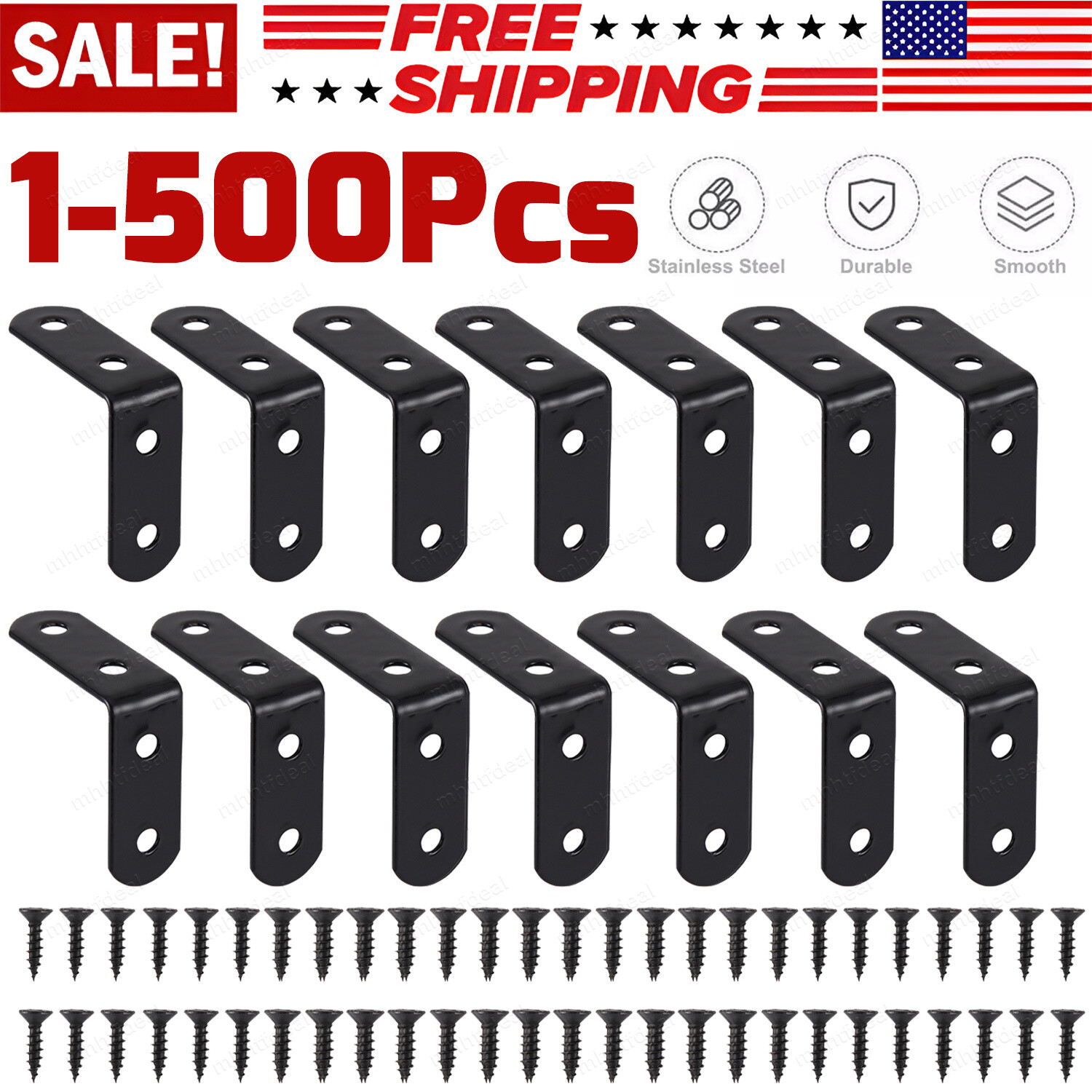 1.5″ L-Shaped Bracket Corner Brace Stainless Steel Bracket Right Angle+Screw Lot