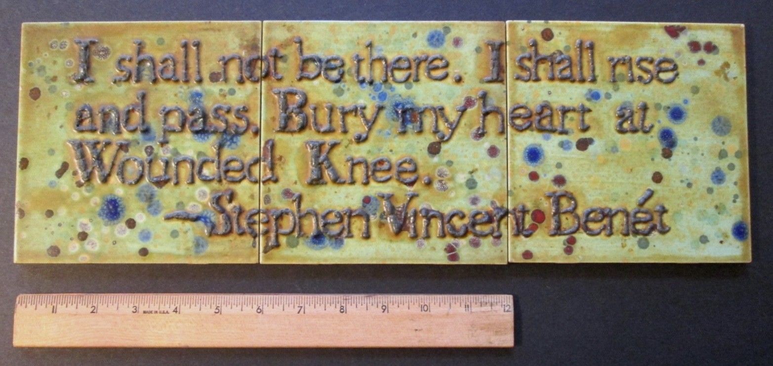 Ceramic Art Tile “BURY MY HEART AT WOUNDED KNEE” Folk Art ~ Hand Painted