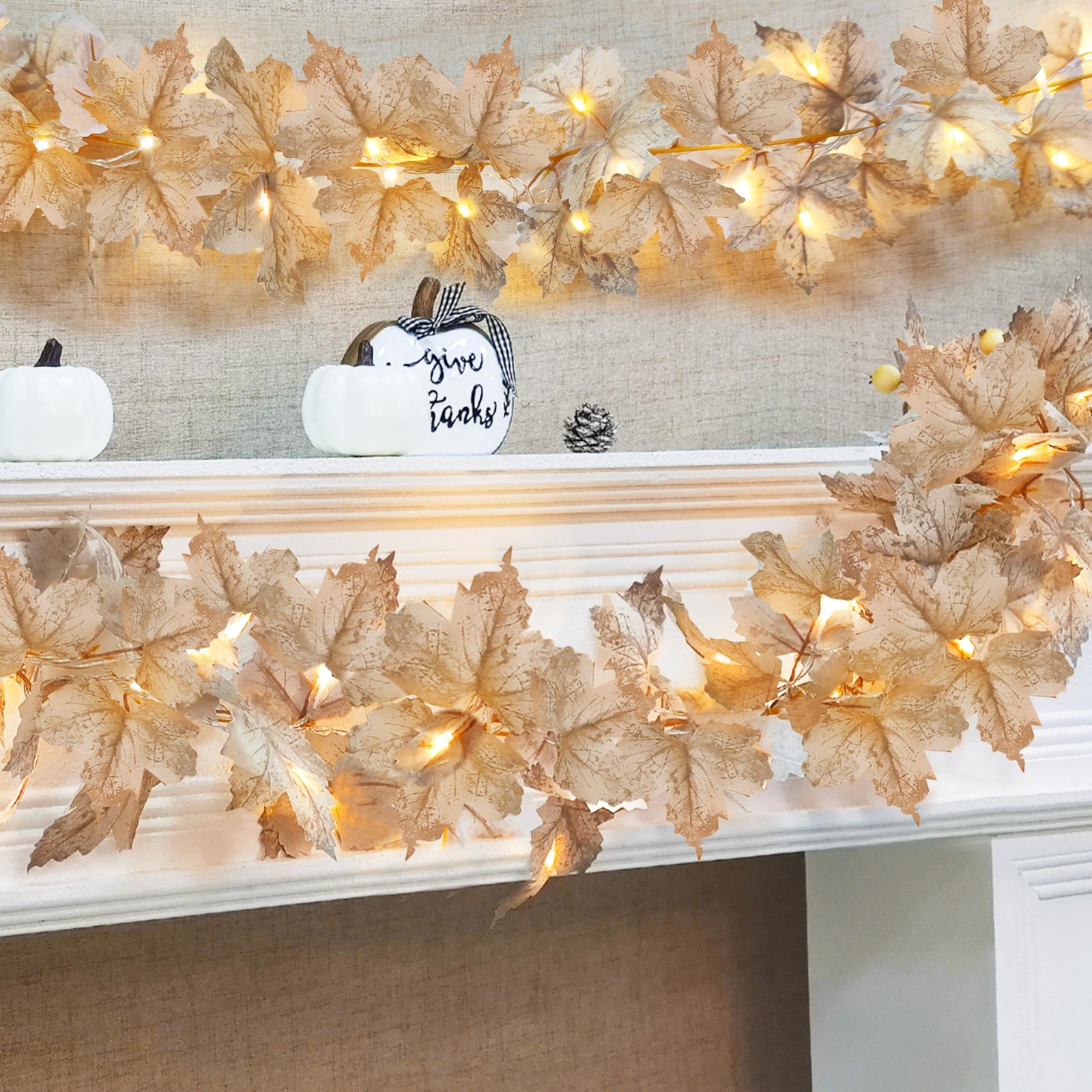 Timer – 2 Pack Fall Decor Fall Garland with Lights Fall Decorations for Home,