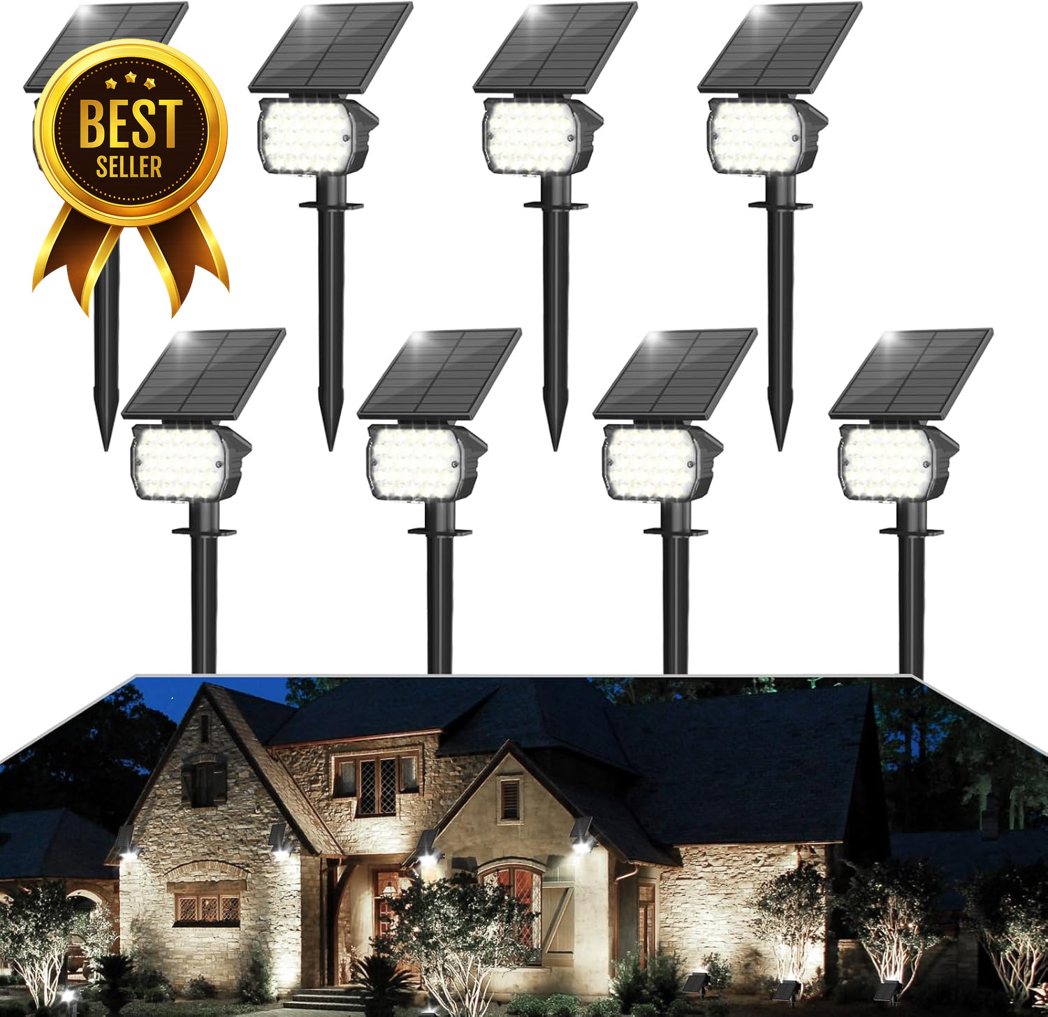 8 Pack Solar Spotlights Outdoor IP67 27 LED 3 Modes Cool White
