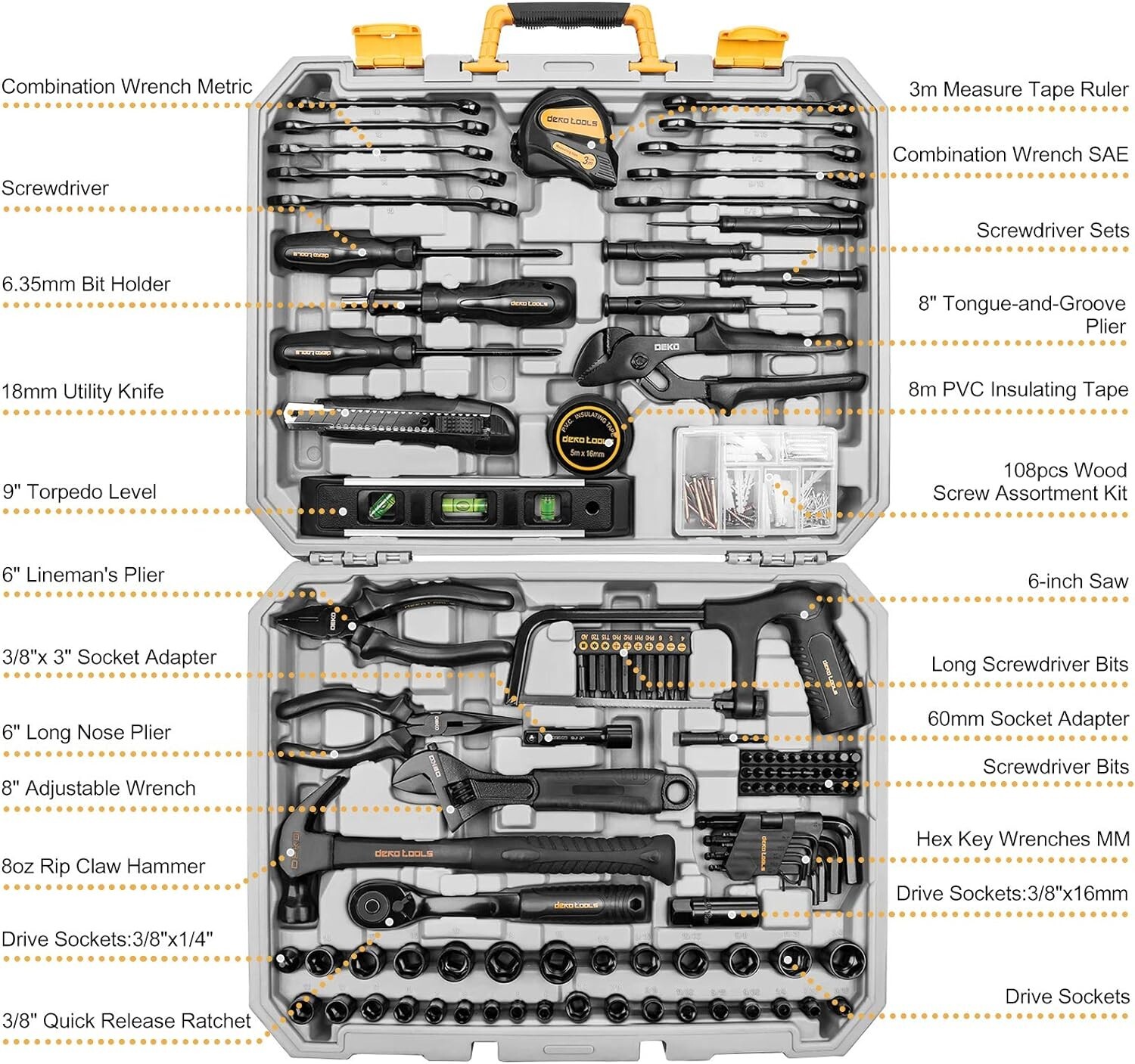 218 PCS General Household Hand Tool kit, Professional Auto Repair Tool Set