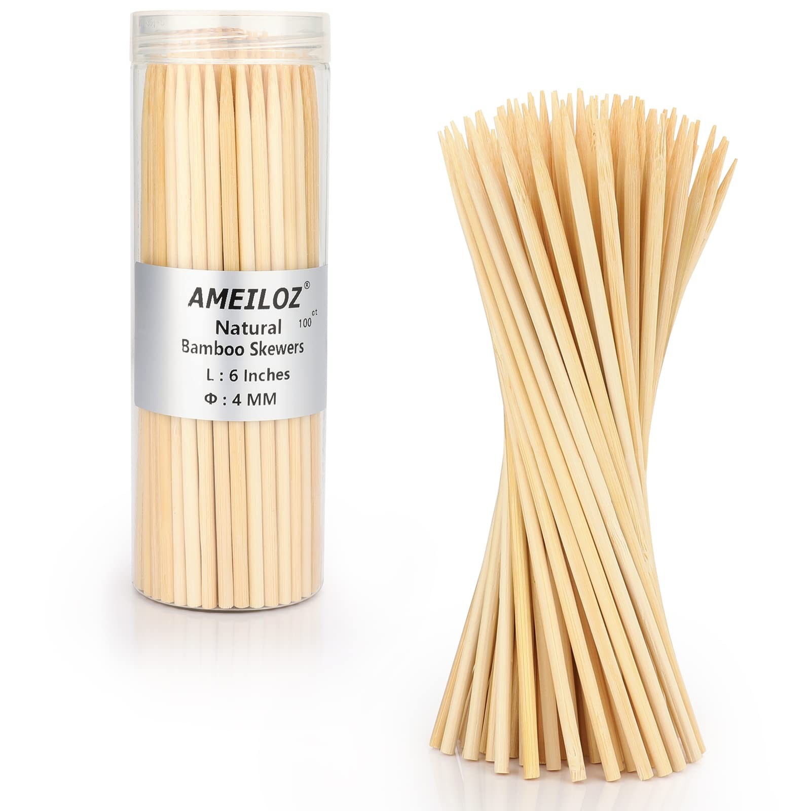 6″ Bamboo Wood Skewers for BBQ, Kabob, 6 Inch, Brown (Natural Bamboo)