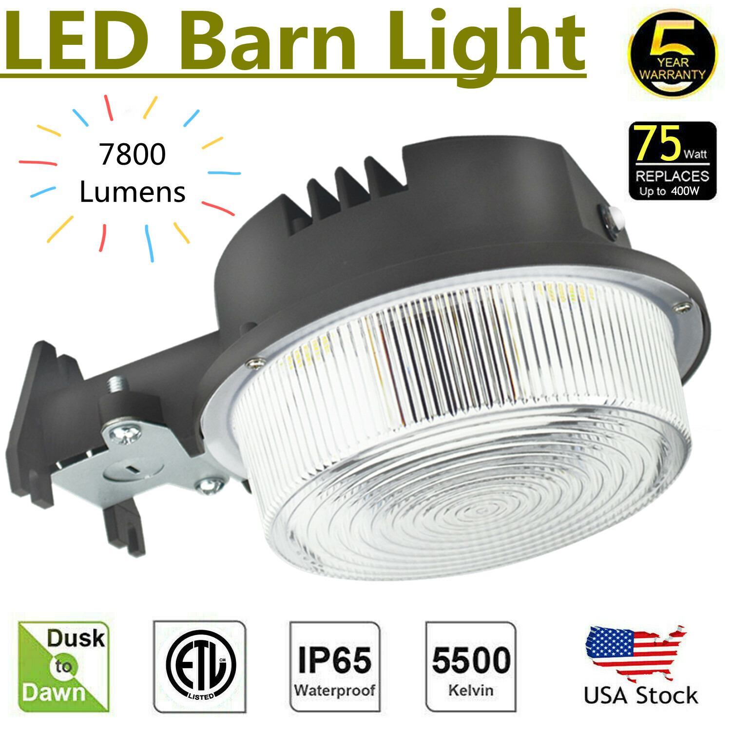 Outdoor LED Barn Yard Street Security Light Dusk to Dawn Waterproof Flood light