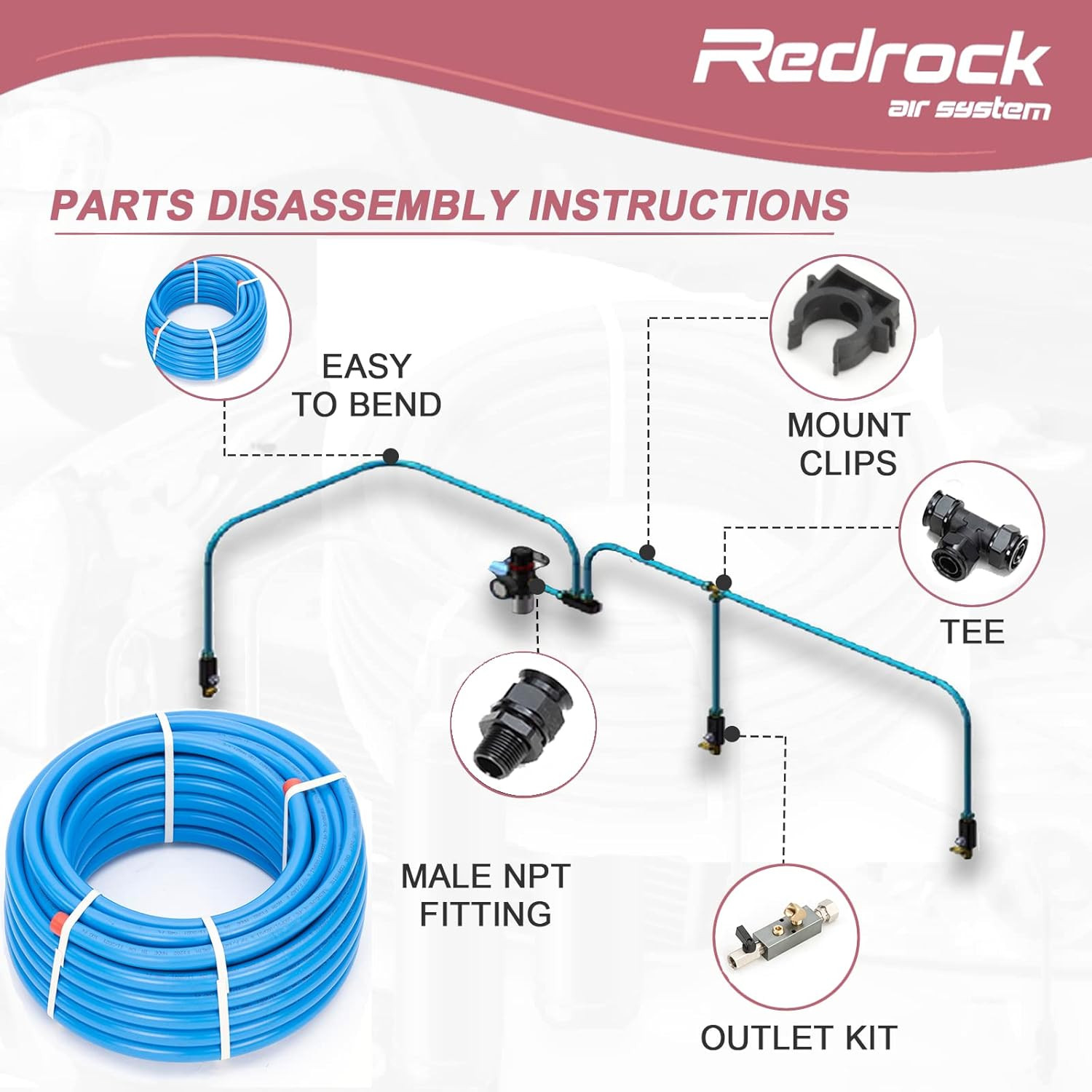 Compressed Air Line Kit 1/2″ X 200Ft, HDPE Aluminum Air Compressor Piping for Ga