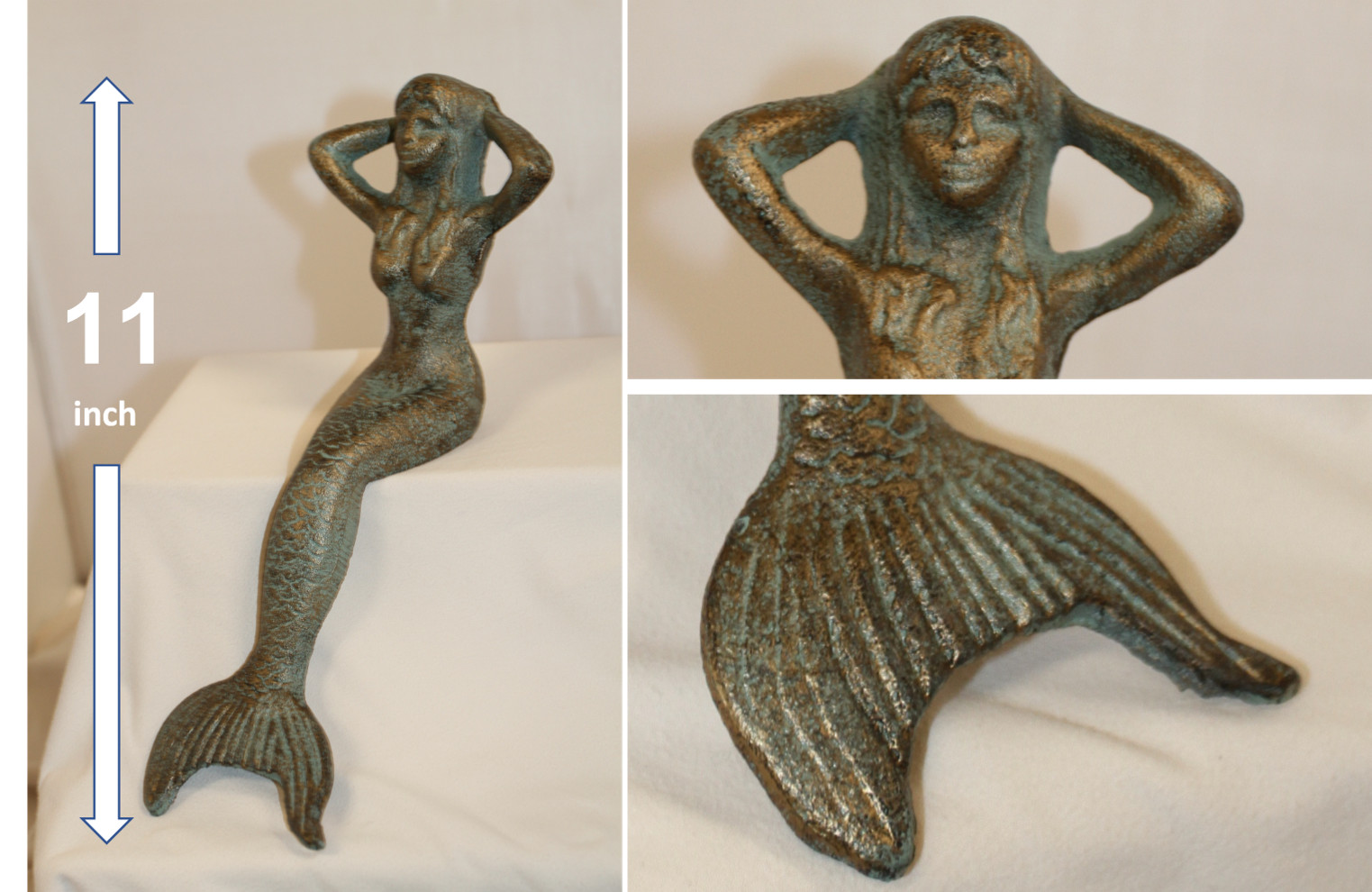 Antique Style Mermaid Siren Figurine Bookshelf Decor – Solid Cast Iron N-51 bl