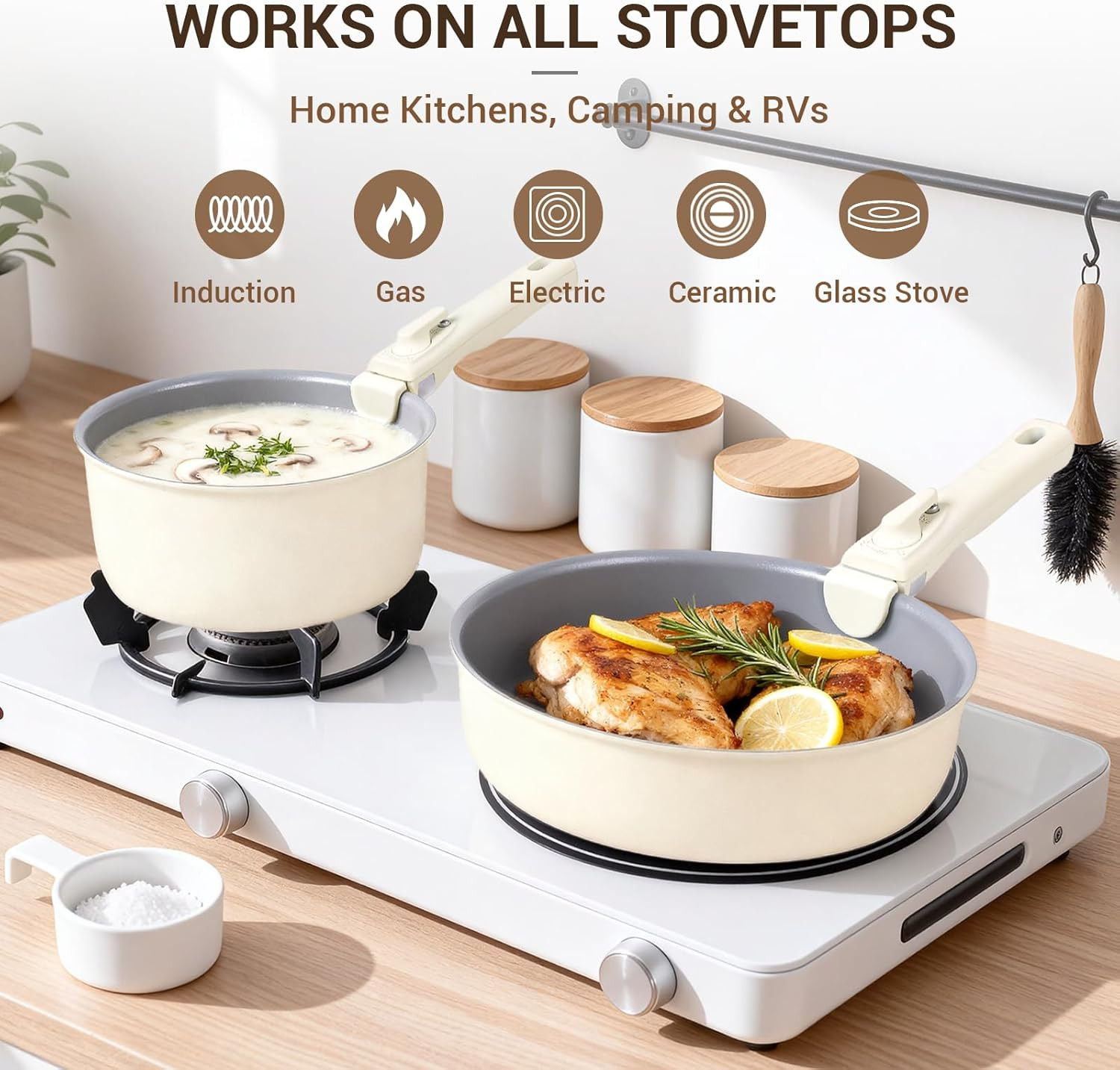 Non-Stick Ceramic Cookware Set, 18 Pcs, Induction & Oven Safe, Healthy & Safe